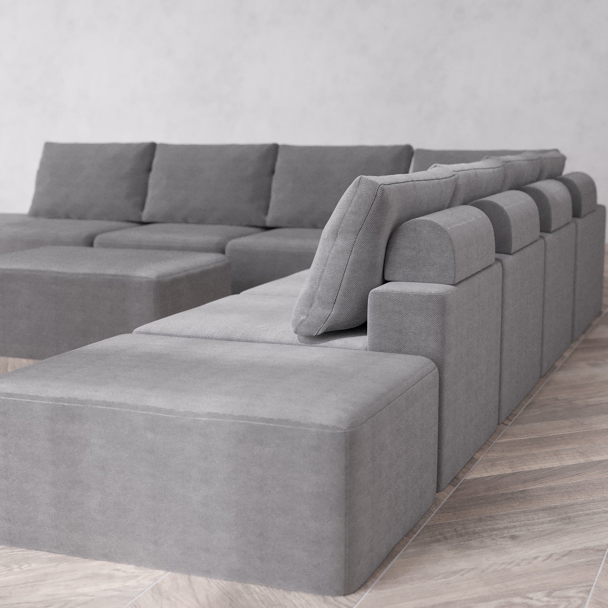 Slipcover Only - Modular Washable 9-Seater Open-Ends Corner Sectional + Chaise Ottoman Cloud + Bolster Sofa in Slate - Image 5