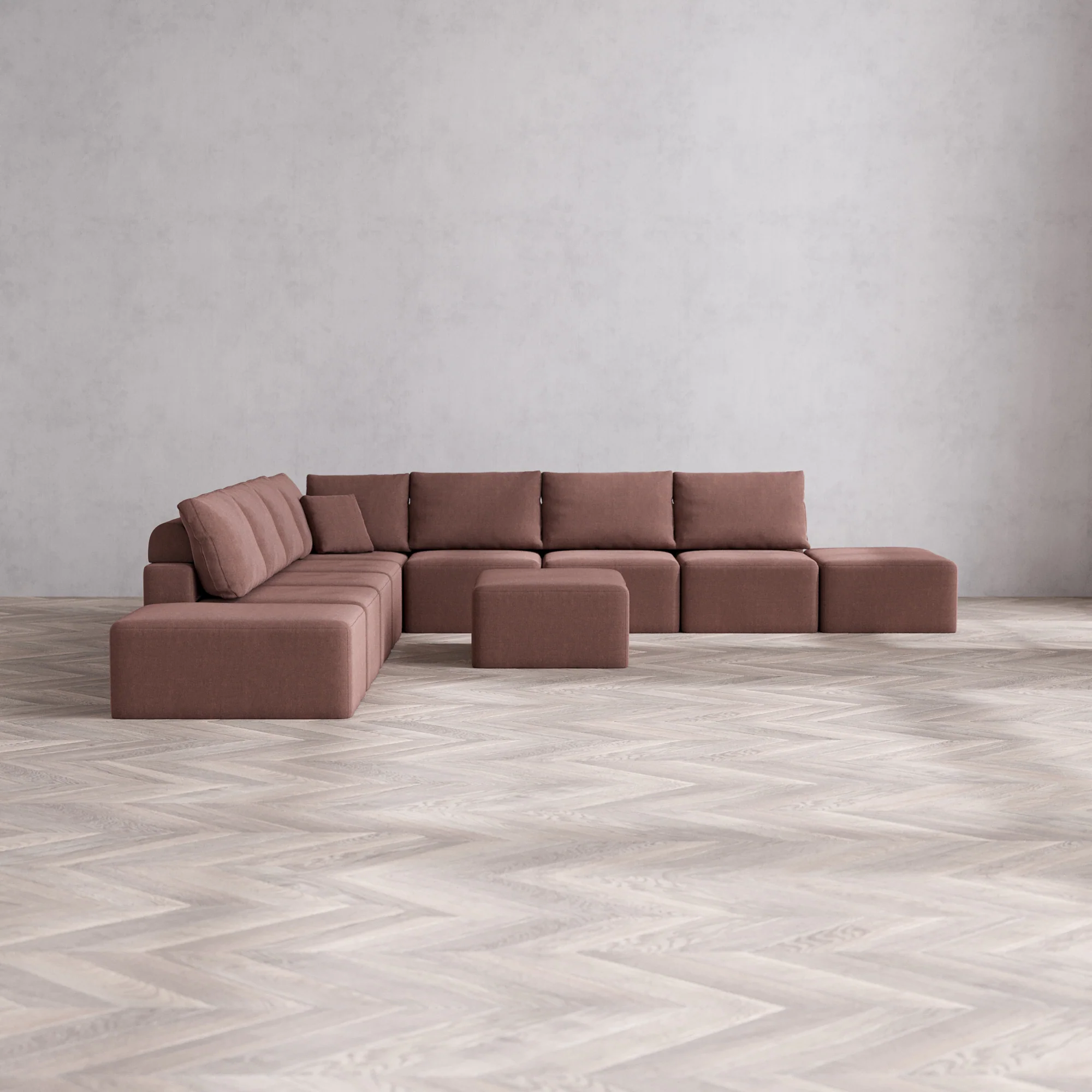 Slipcover Only - Modular Washable 9-Seater Open-Ends Corner Sectional + Chaise Ottoman Cloud + Bolster Sofa in Sumac