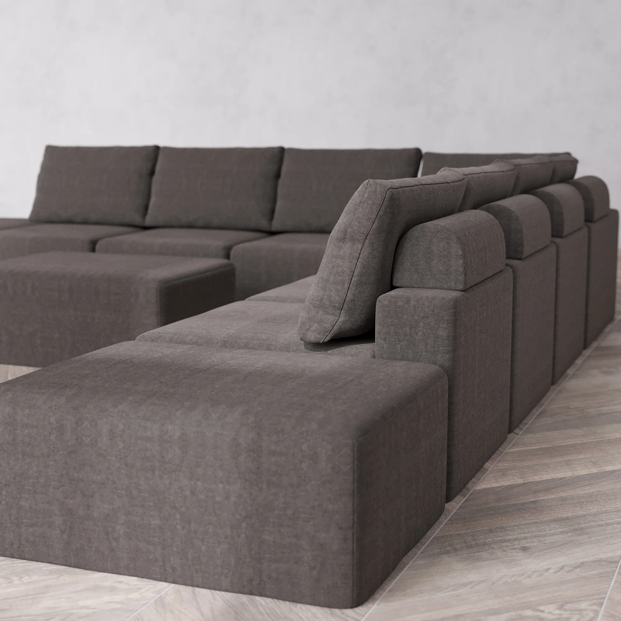 Slipcover Only - Modular Washable 9-Seater Open-Ends Corner Sectional + Chaise Ottoman Cloud + Bolster Sofa in Truffle - Image 5