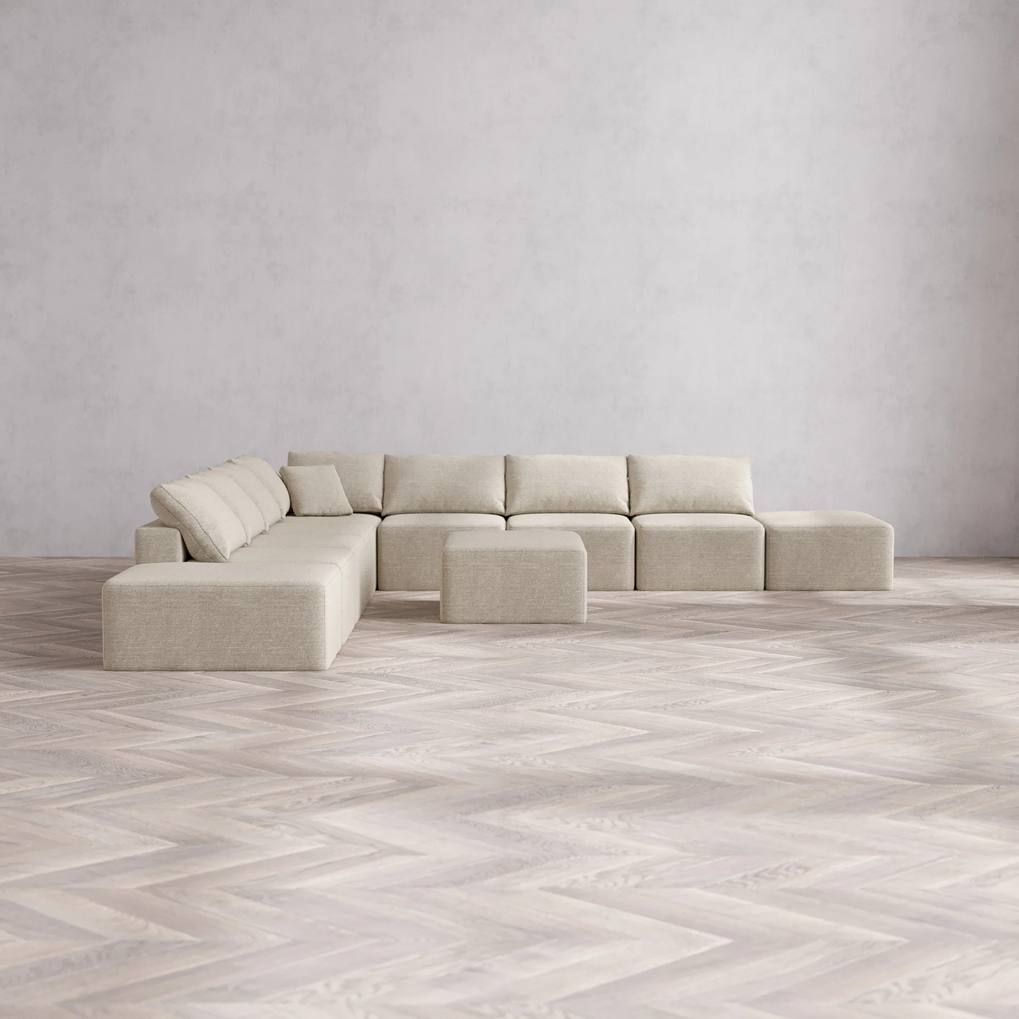 Slipcover Only - Modular Washable 9-Seater Open-Ends Corner Sectional + Chaise Ottoman Cloud Sofa in Sandstone