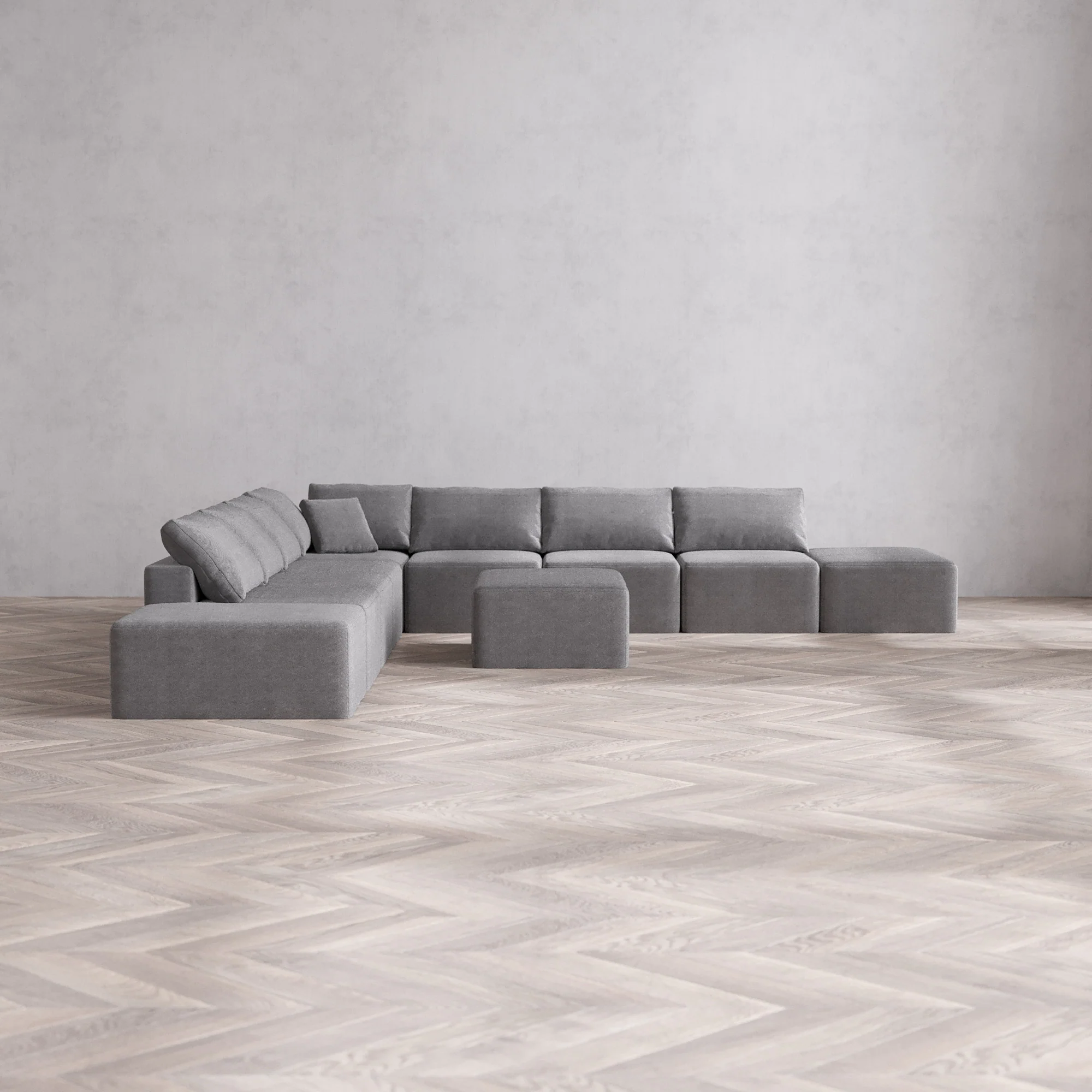 Slipcover Only - Modular Washable 9-Seater Open-Ends Corner Sectional + Chaise Ottoman Cloud Sofa in Slate