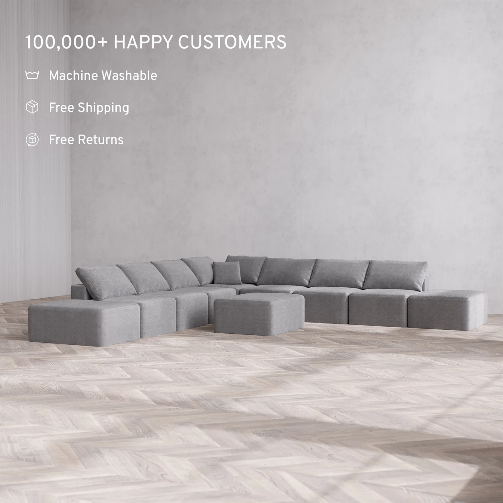 Slipcover Only - Modular Washable 9-Seater Open-Ends Corner Sectional + Chaise Ottoman Cloud Sofa in Slate - Image 2
