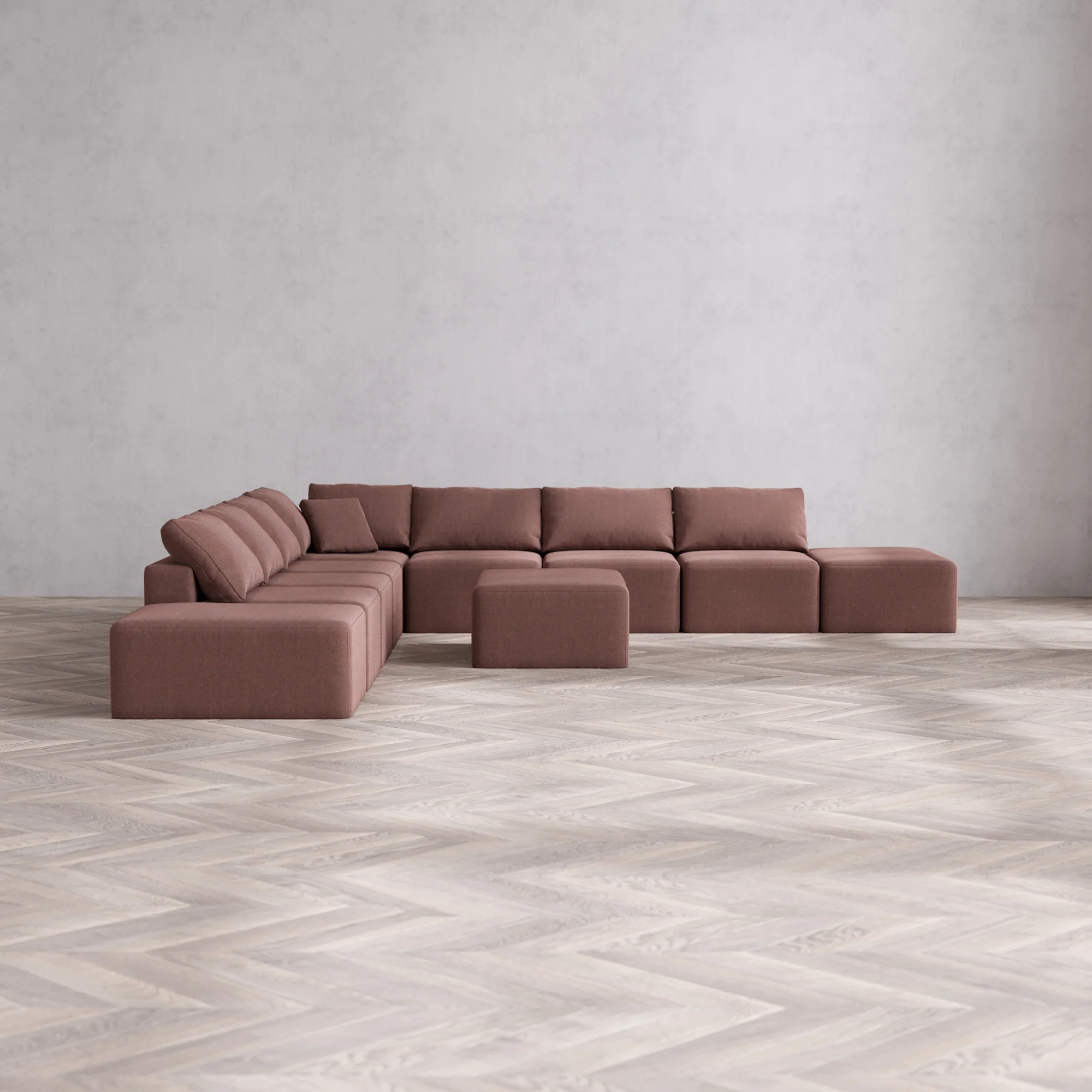 Slipcover Only - Modular Washable 9-Seater Open-Ends Corner Sectional + Chaise Ottoman Cloud Sofa in Sumac