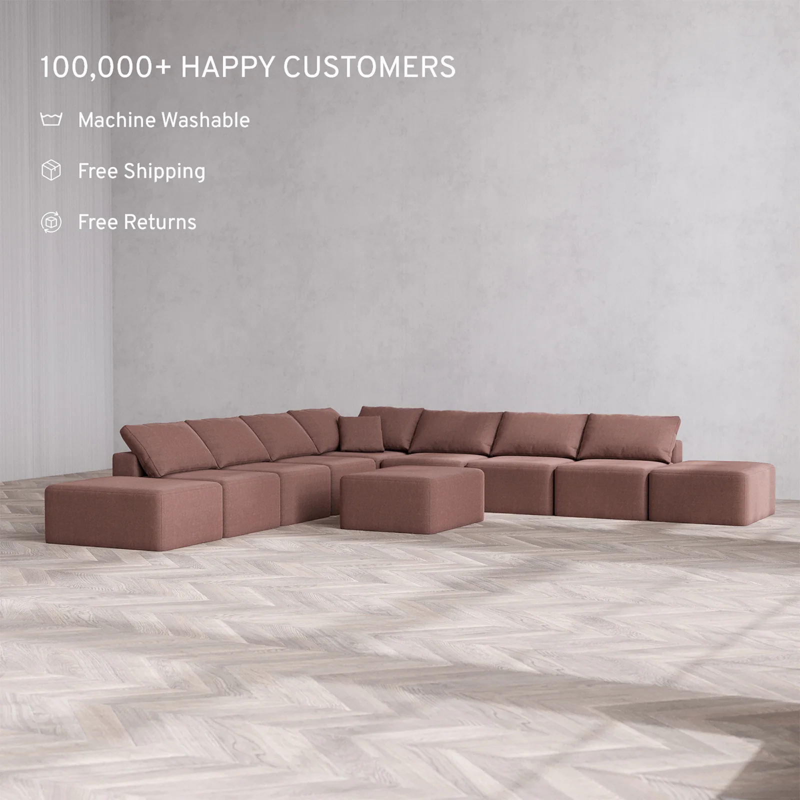 Slipcover Only - Modular Washable 9-Seater Open-Ends Corner Sectional + Chaise Ottoman Cloud Sofa in Sumac - Image 2