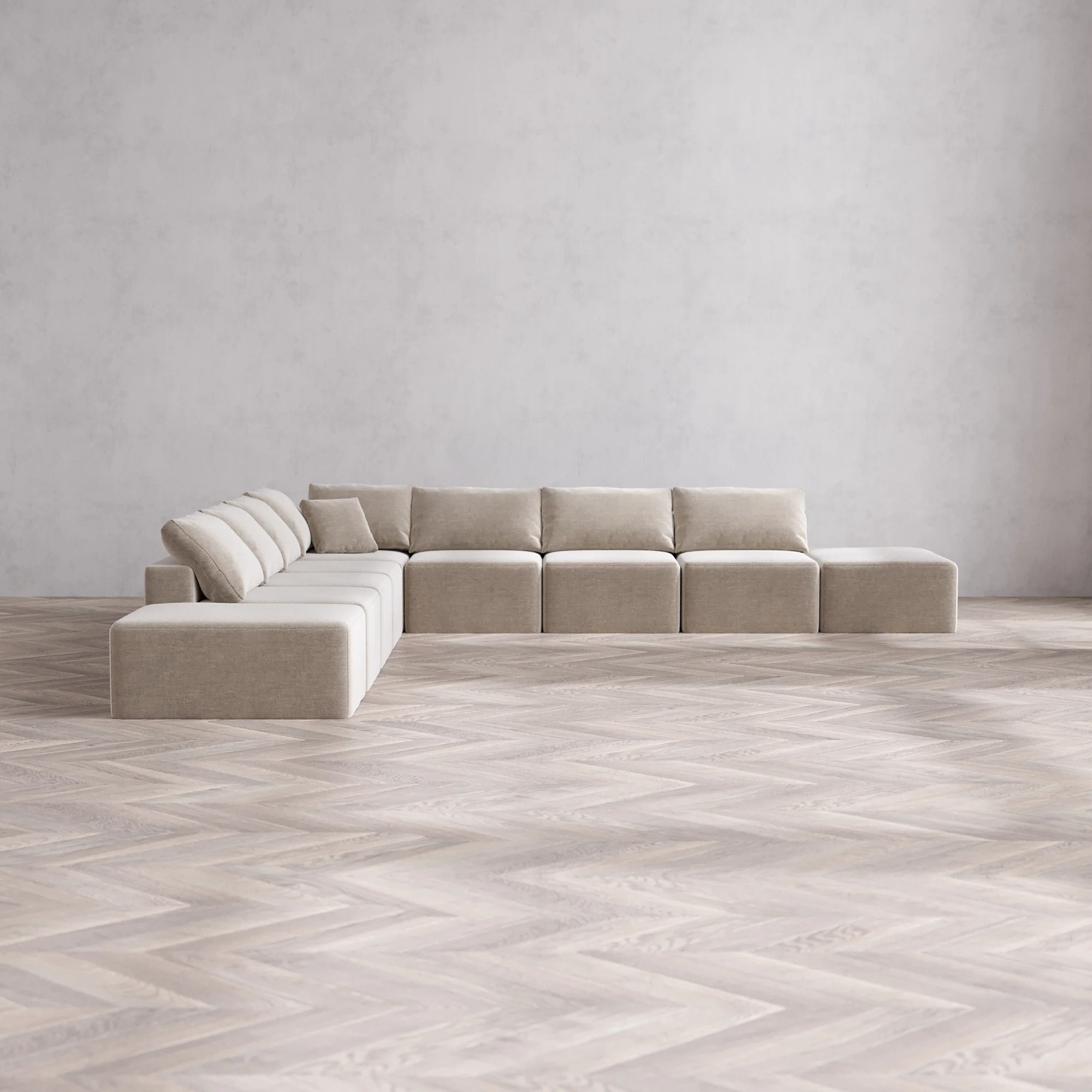 Slipcover Only - Modular Washable 9-Seater Open-Ends Corner Sectional Cloud Sofa in Caraway