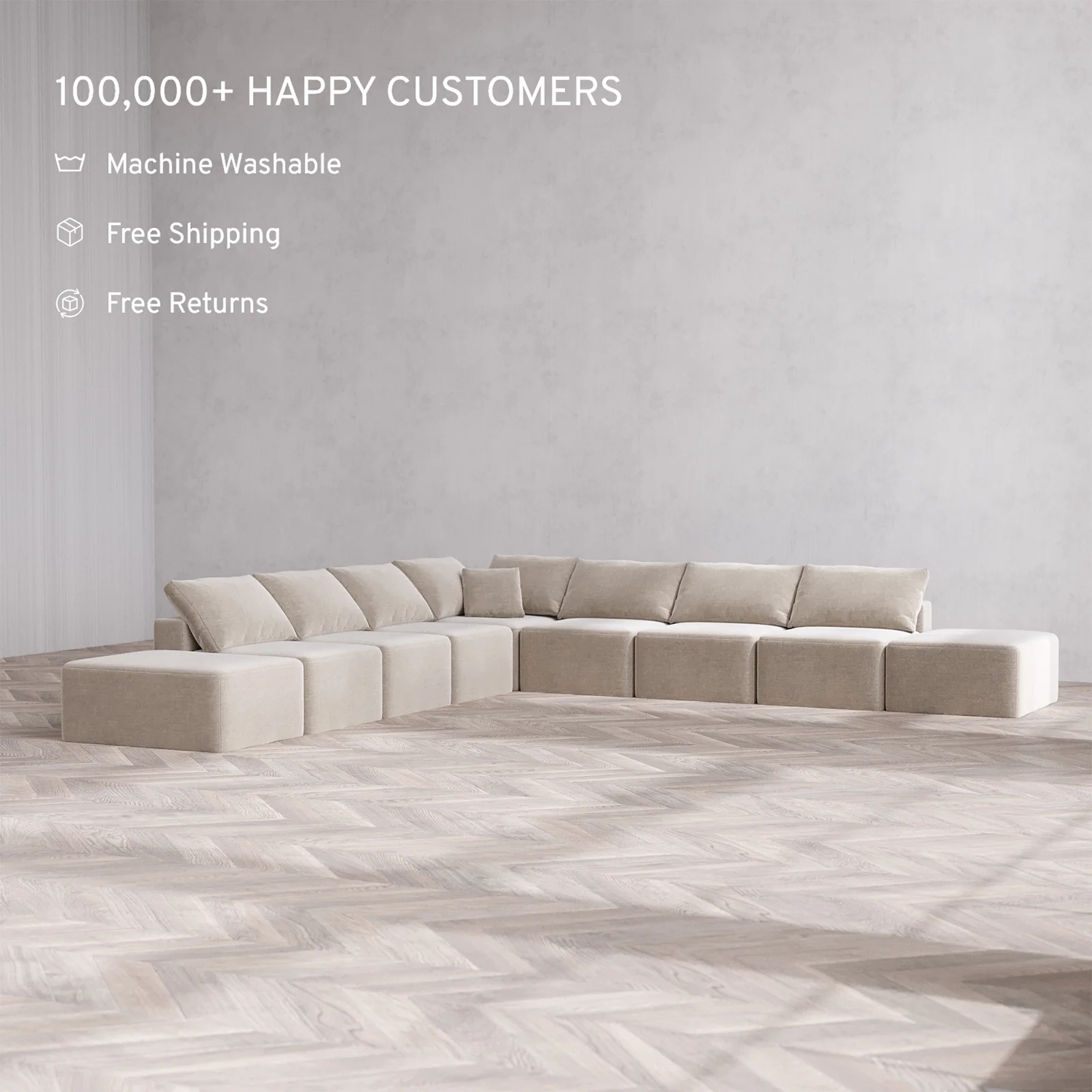 Slipcover Only - Modular Washable 9-Seater Open-Ends Corner Sectional Cloud Sofa in Caraway - Image 2