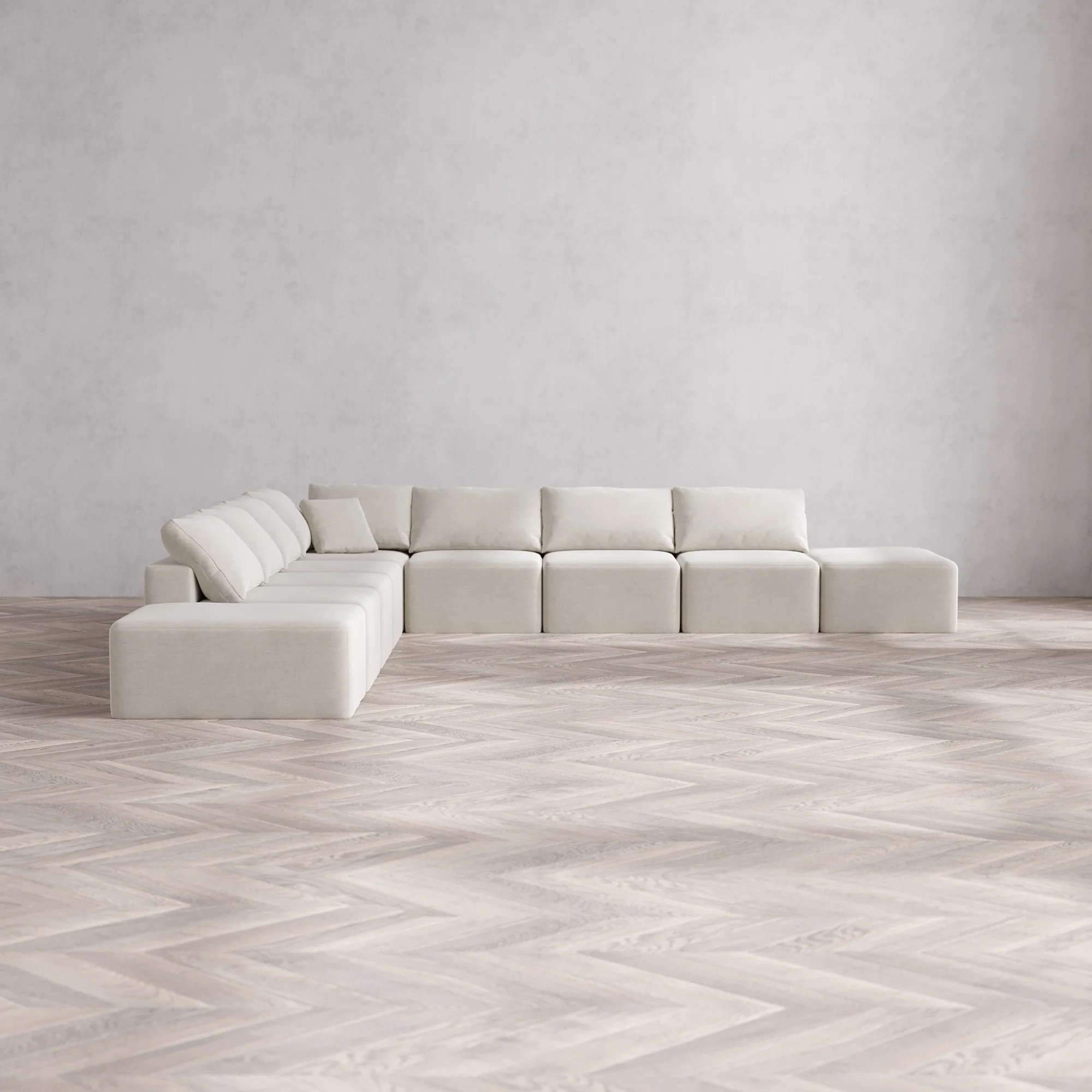 Slipcover Only - Modular Washable 9-Seater Open-Ends Corner Sectional Cloud Sofa in Cashew