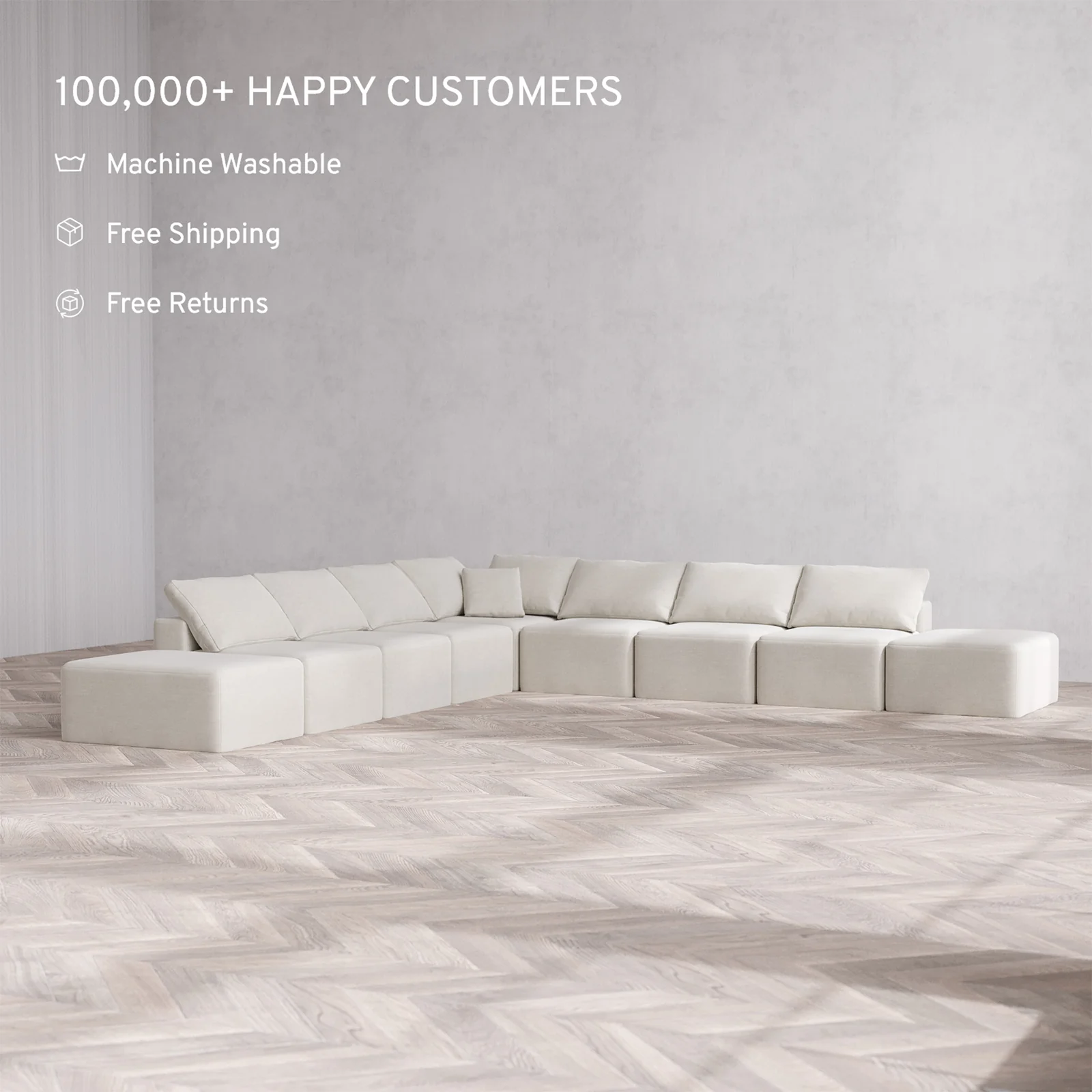 Slipcover Only - Modular Washable 9-Seater Open-Ends Corner Sectional Cloud Sofa in Cashew - Image 2