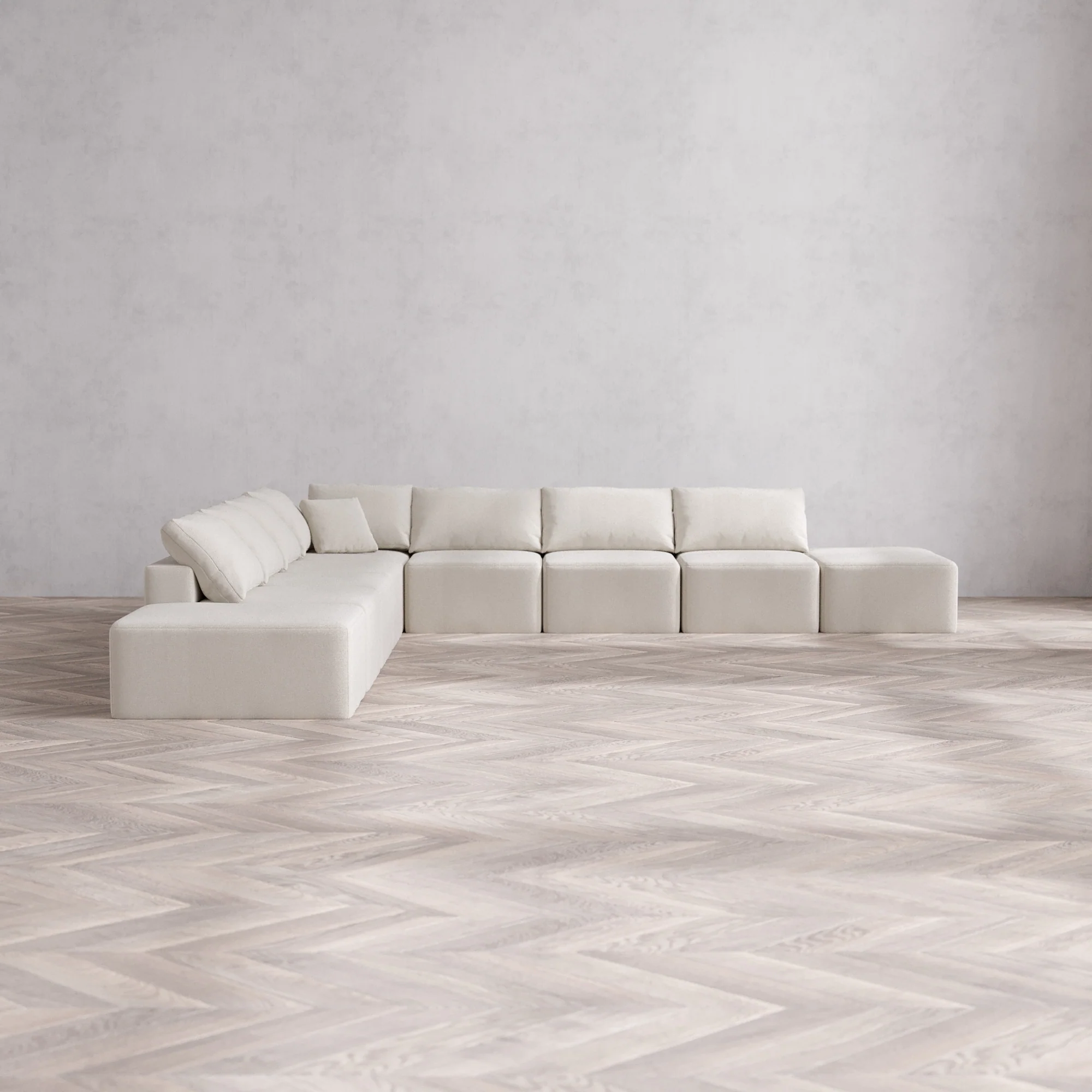 Slipcover Only - Modular Washable 9-Seater Open-Ends Corner Sectional Cloud Sofa in Pearl