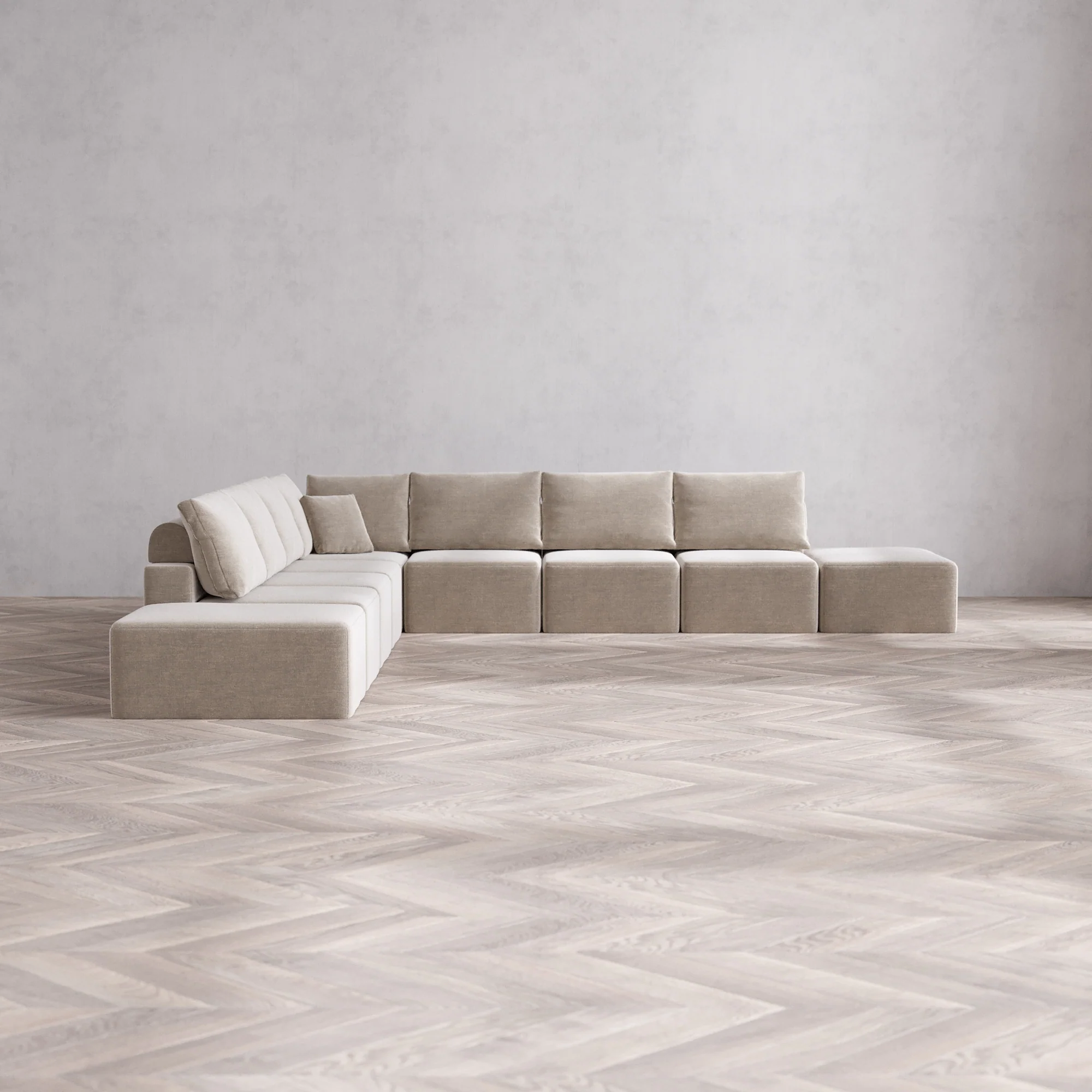 Slipcover Only - Modular Washable 9-Seater Open-Ends Corner Sectional Cloud + Bolster Sofa in Caraway