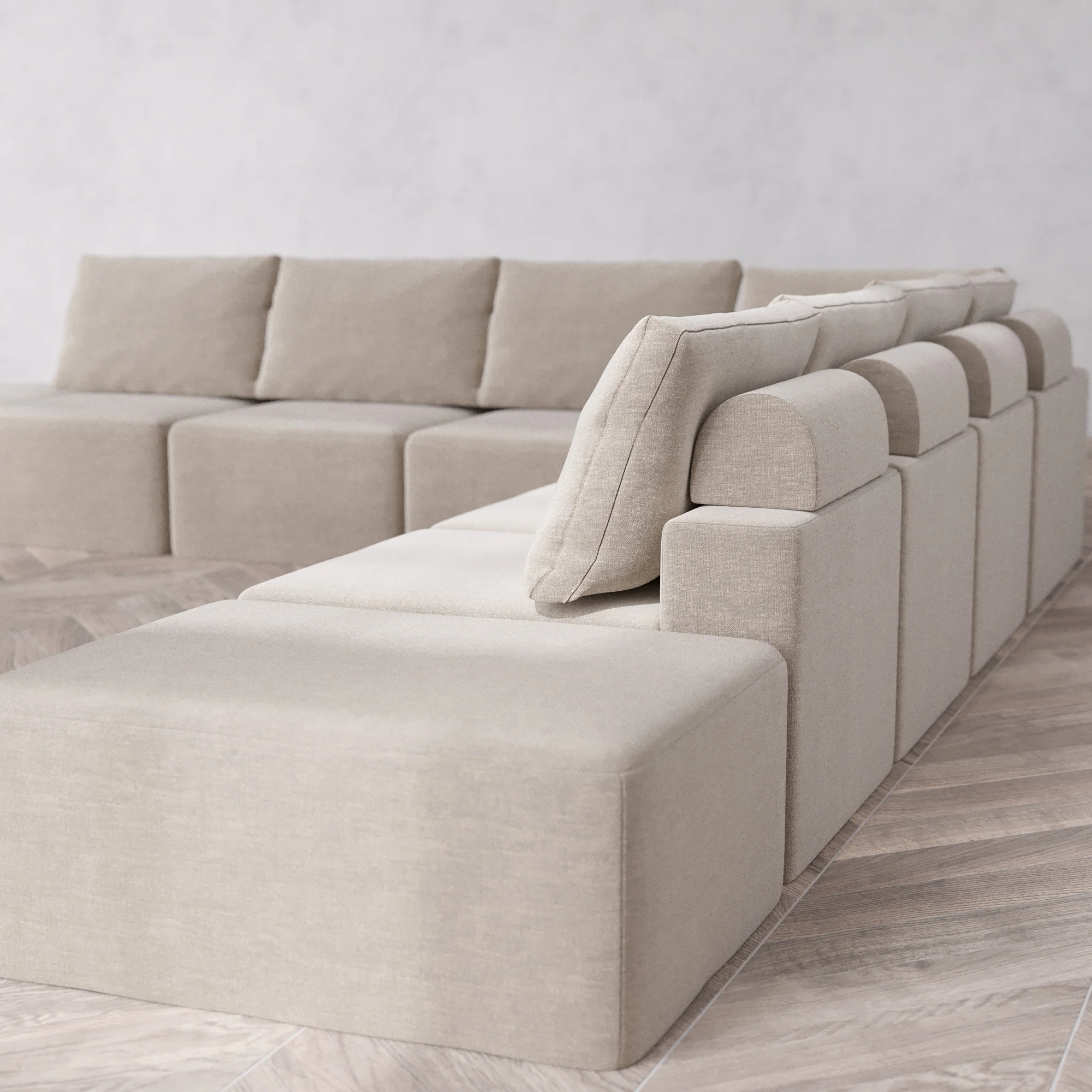 Slipcover Only - Modular Washable 9-Seater Open-Ends Corner Sectional Cloud + Bolster Sofa in Caraway - Image 5
