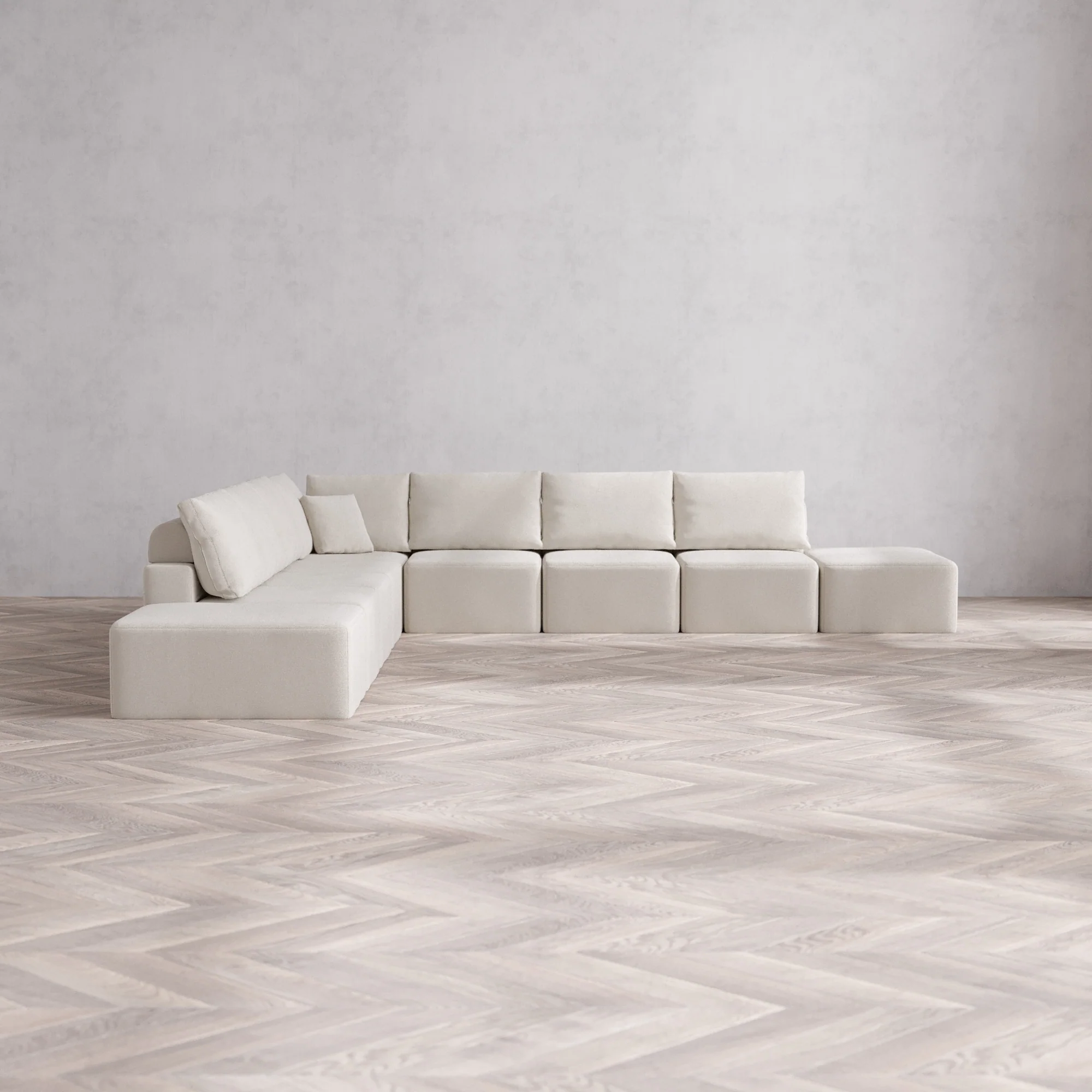 Slipcover Only - Modular Washable 9-Seater Open-Ends Corner Sectional Cloud + Bolster Sofa in Pearl