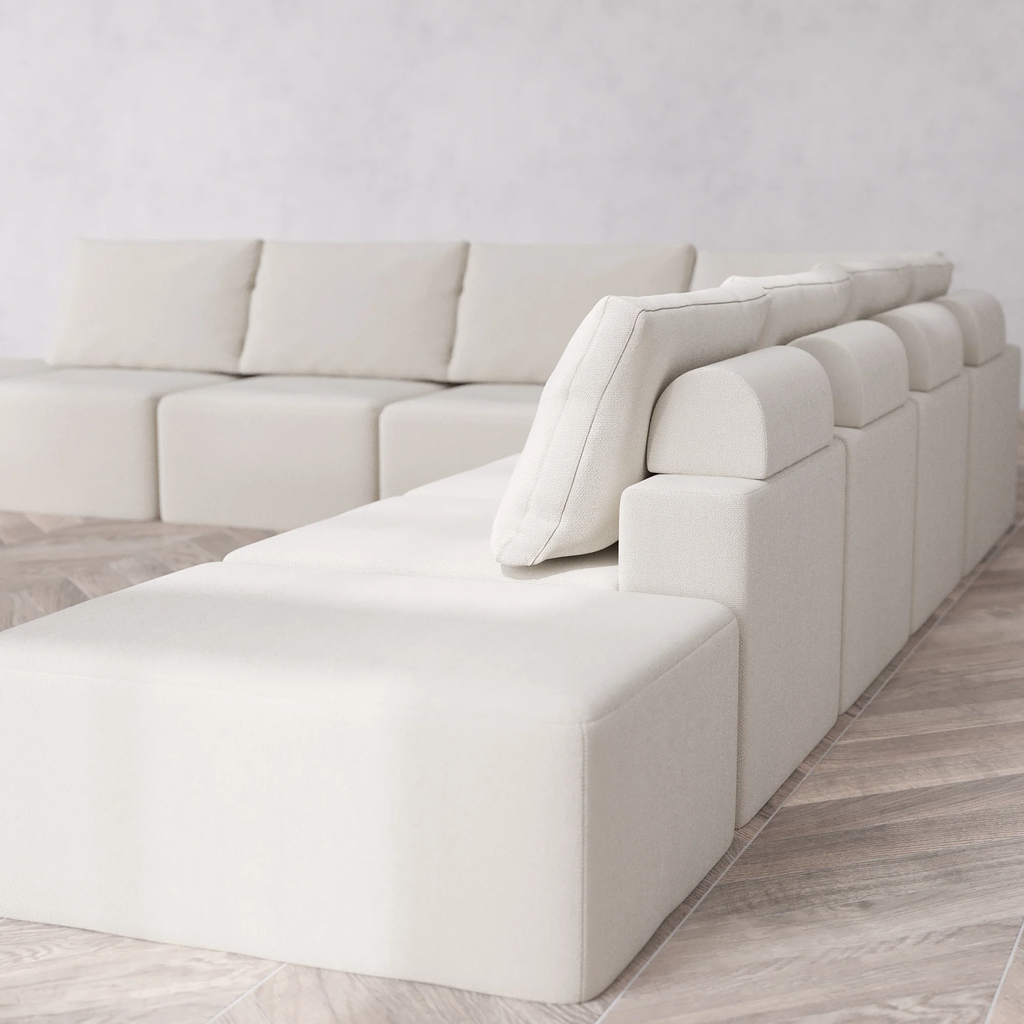 Slipcover Only - Modular Washable 9-Seater Open-Ends Corner Sectional Cloud + Bolster Sofa in Pearl - Image 5