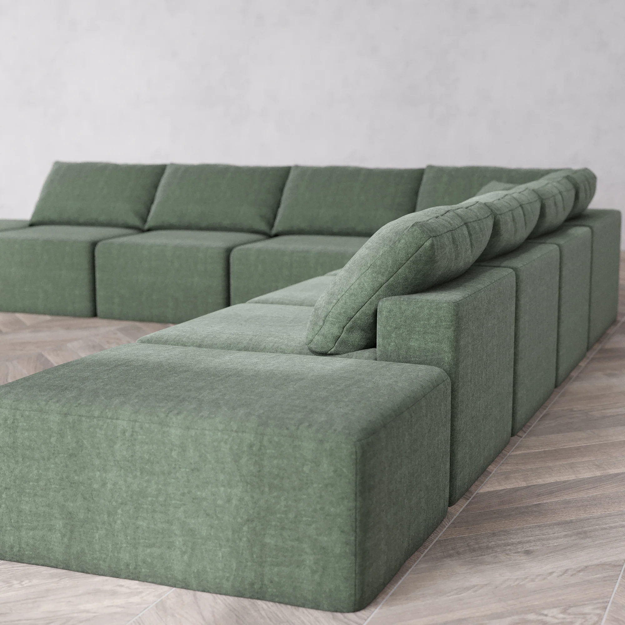 Slipcover Only - Modular Washable 9-Seater Open-Ends Corner Sectional Cloud Sofa in Sage - Image 5
