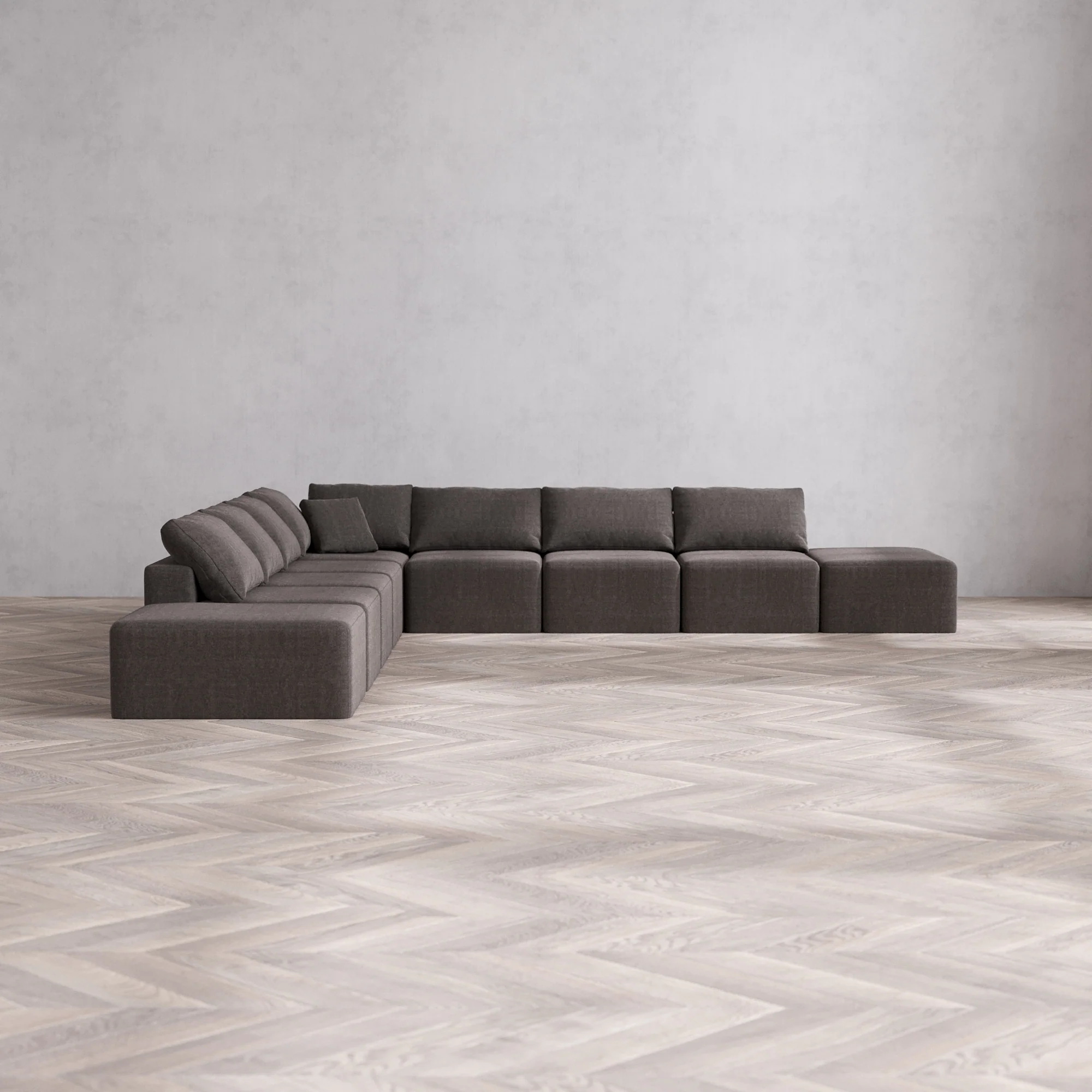 Slipcover Only - Modular Washable 9-Seater Open-Ends Corner Sectional Cloud Sofa in Truffle