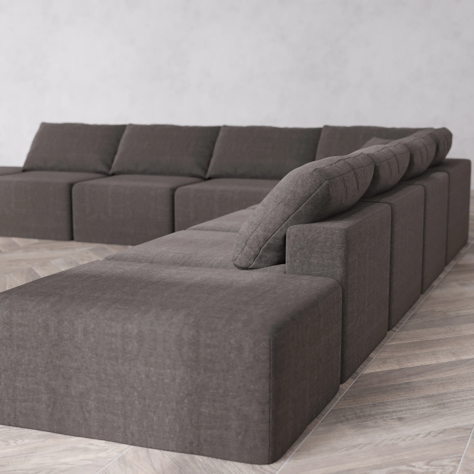 Slipcover Only - Modular Washable 9-Seater Open-Ends Corner Sectional Cloud Sofa in Truffle - Image 5