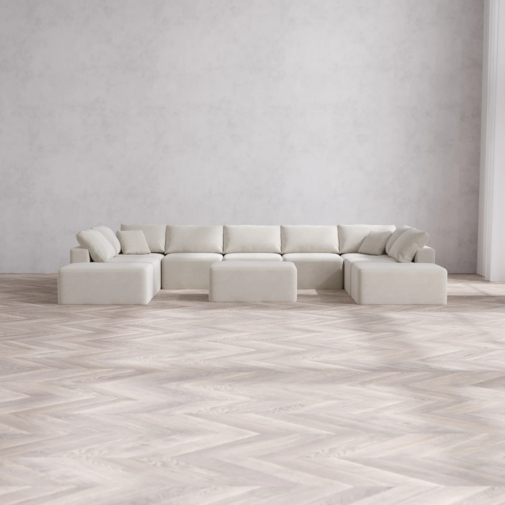 Slipcover Only - Modular Washable 9-Seater Open-Ends U Sectional + Chaise Ottoman Cloud Sofa in Cashew