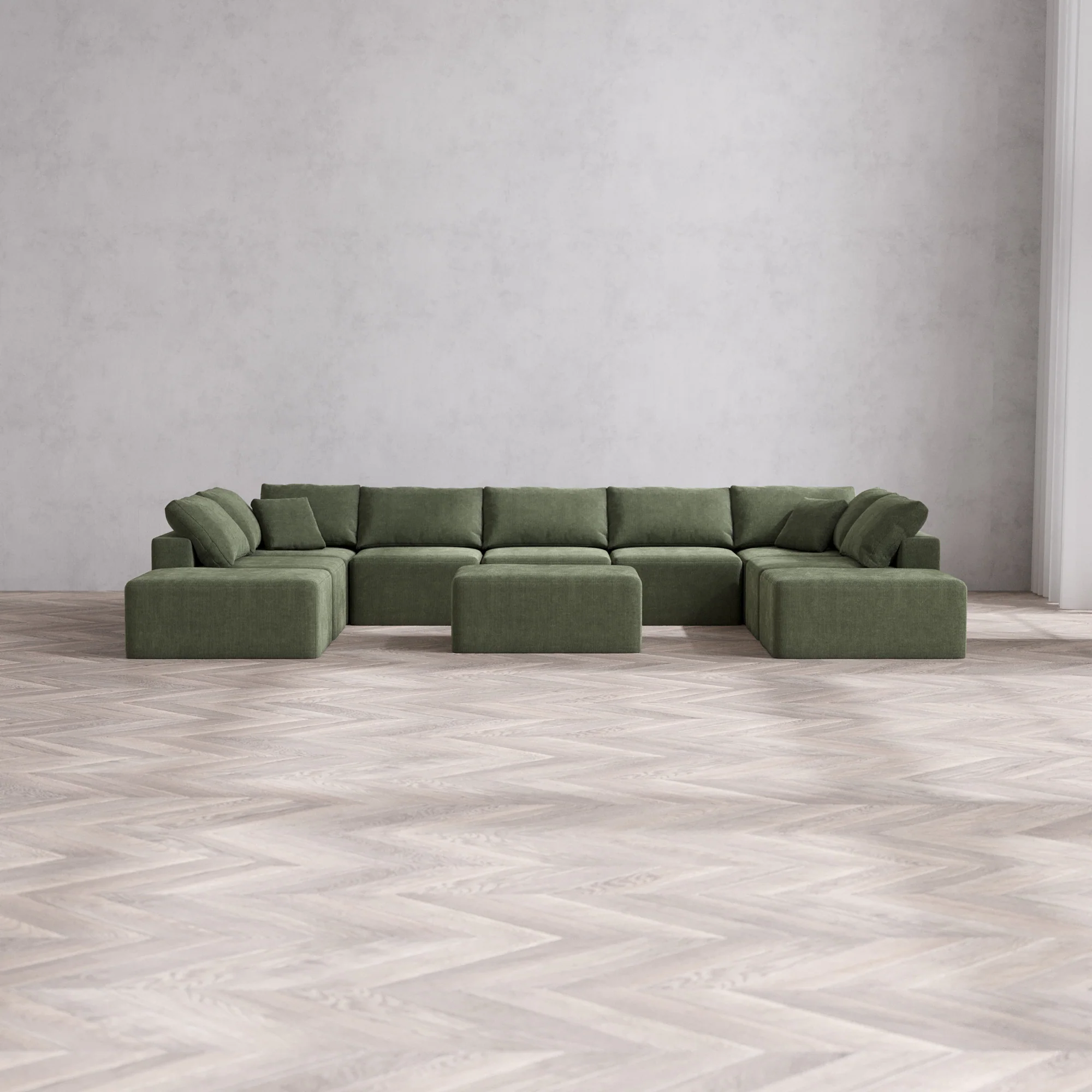 Slipcover Only - Modular Washable 9-Seater Open-Ends U Sectional + Chaise Ottoman Cloud Sofa in Juniper