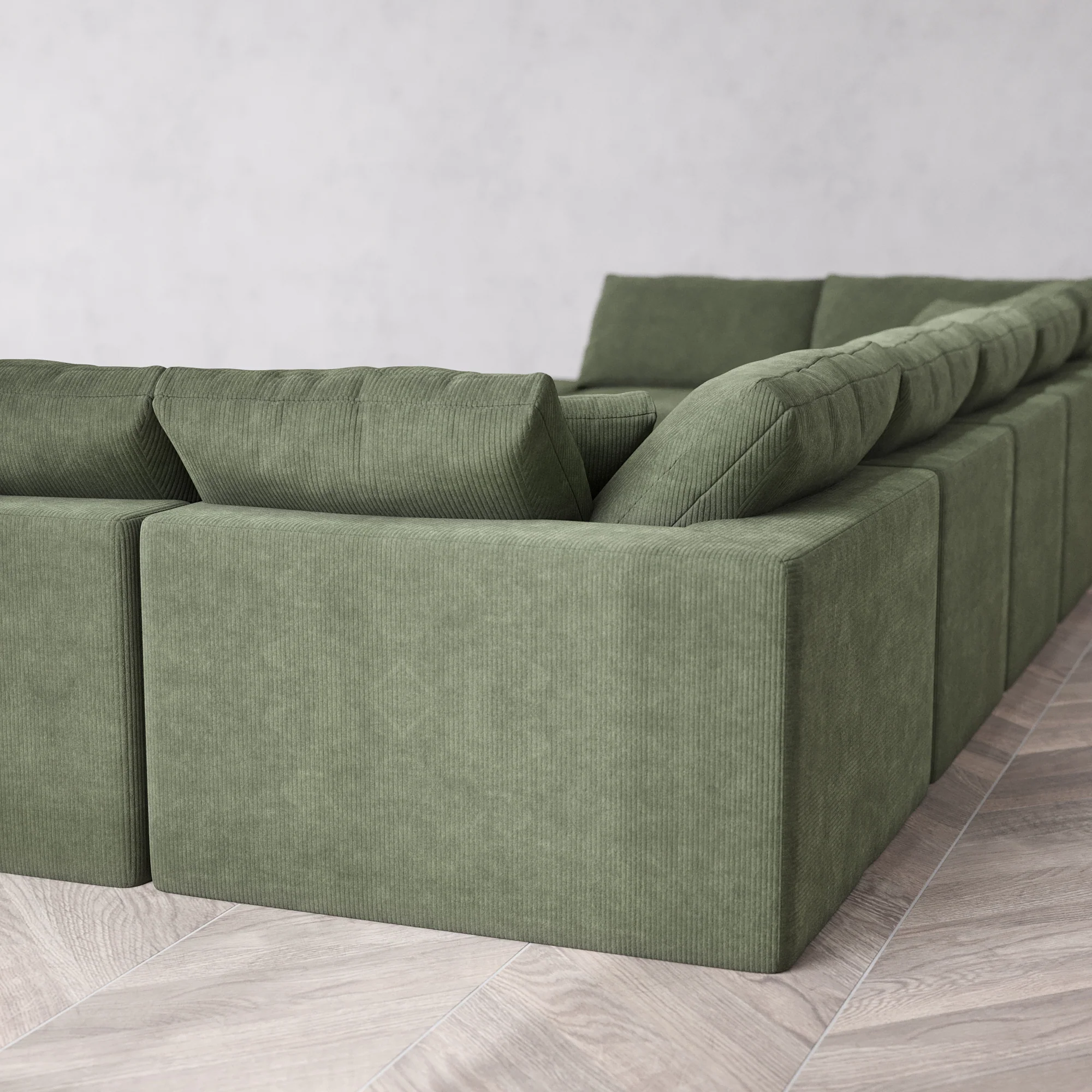 Slipcover Only - Modular Washable 9-Seater Open-Ends U Sectional + Chaise Ottoman Cloud Sofa in Juniper - Image 5