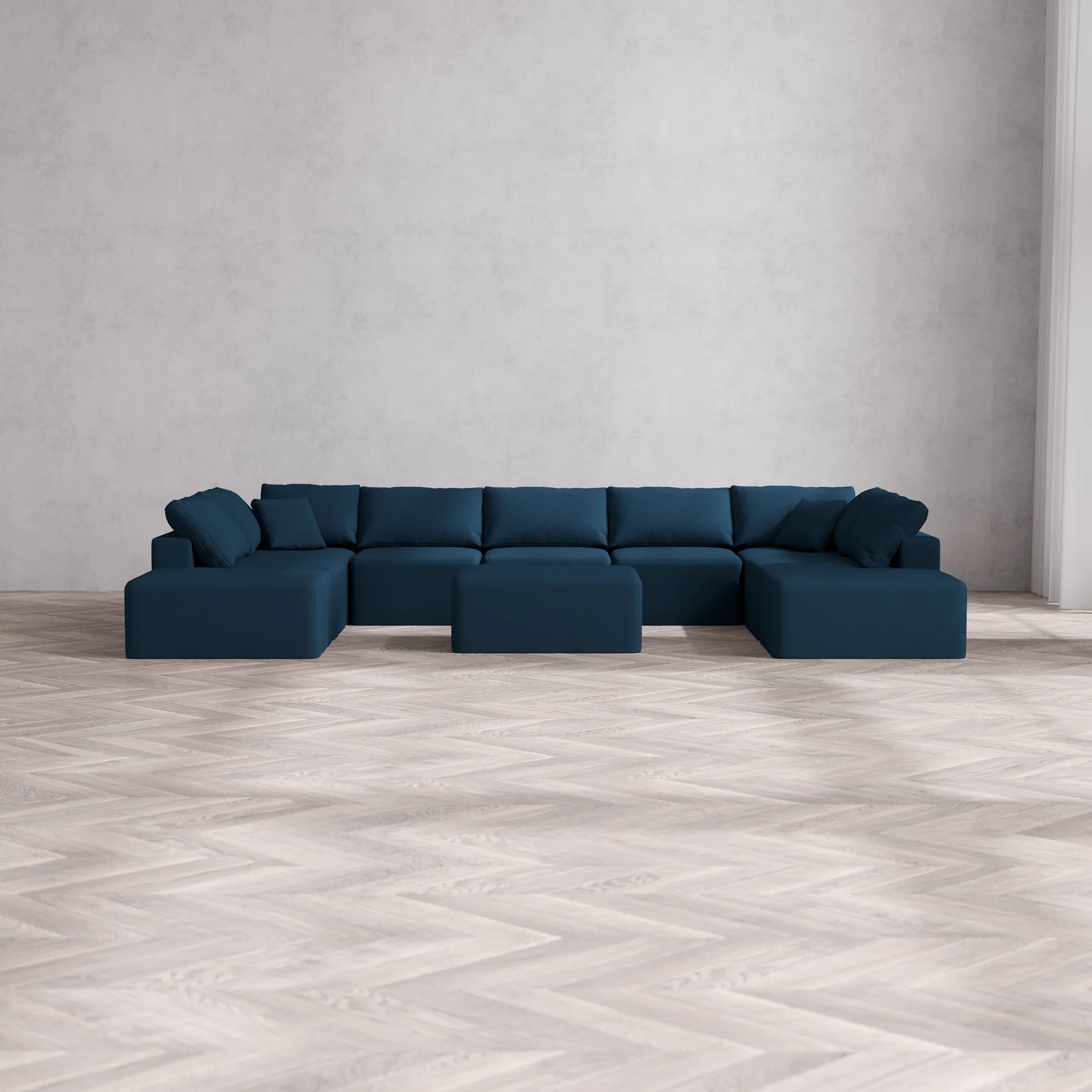 Slipcover Only - Modular Washable 9-Seater Open-Ends U Sectional + Chaise Ottoman Cloud Sofa in Lazuli