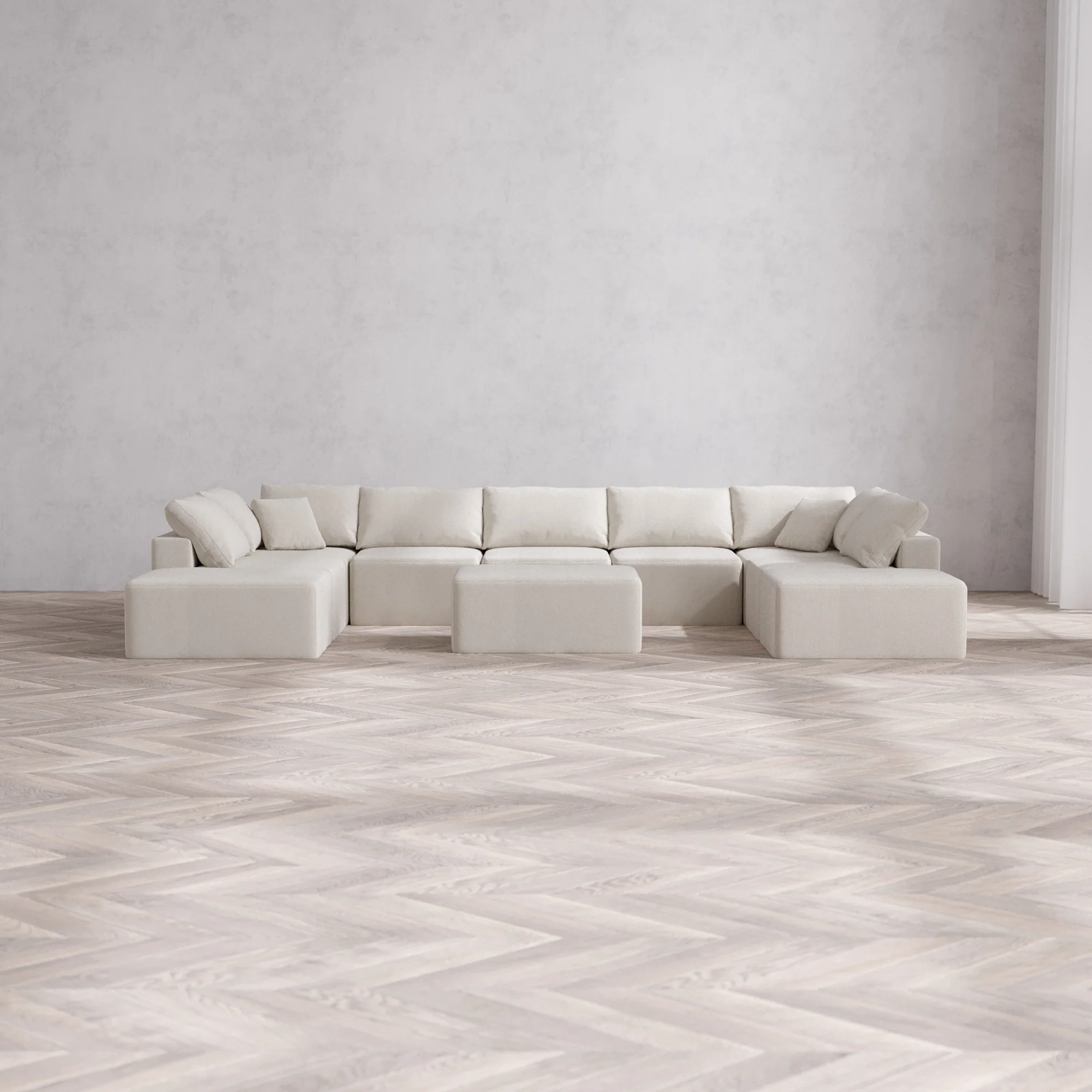 Slipcover Only - Modular Washable 9-Seater Open-Ends U Sectional + Chaise Ottoman Cloud Sofa in Pearl