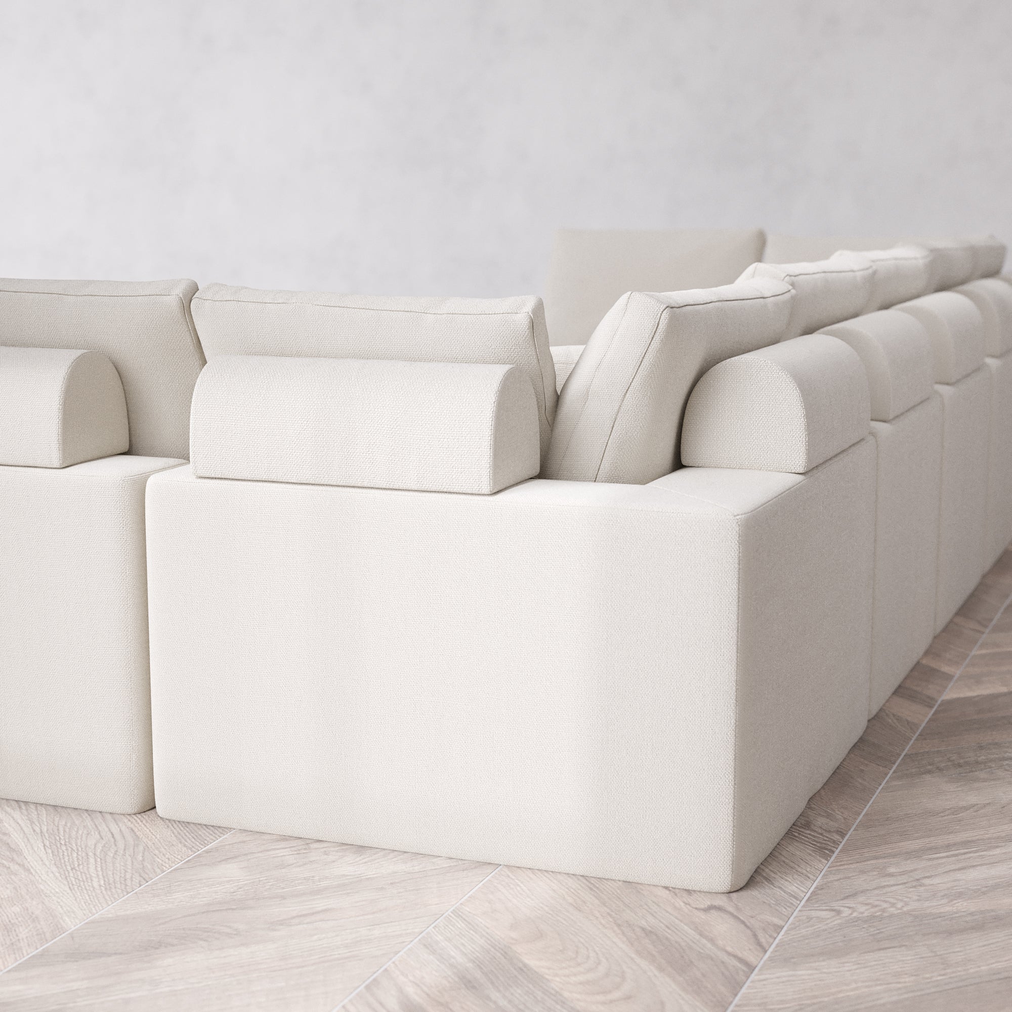Slipcover Only - Modular Washable 9-Seater Open-Ends U Sectional + Chaise Ottoman Cloud + Bolster Sofa in Pearl - Image 5