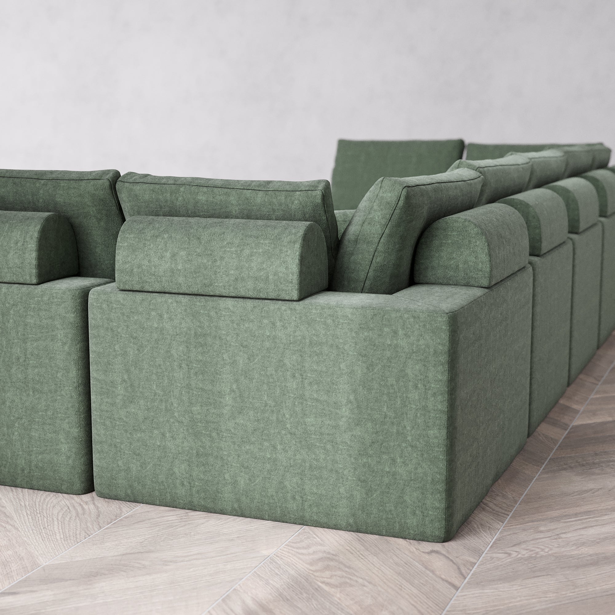 Slipcover Only - Modular Washable 9-Seater Open-Ends U Sectional + Chaise Ottoman Cloud + Bolster Sofa in Sage - Image 5