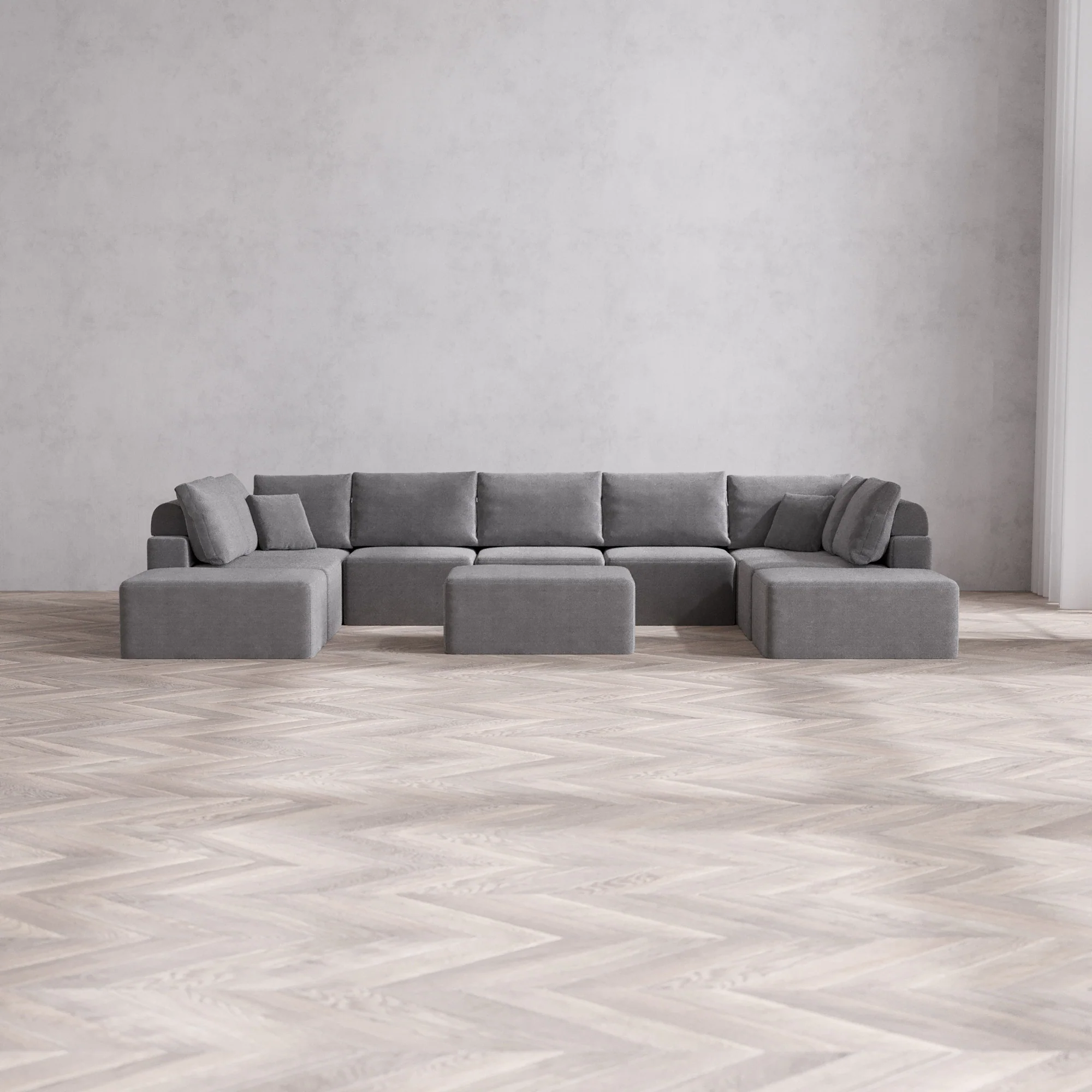 Slipcover Only - Modular Washable 9-Seater Open-Ends U Sectional + Chaise Ottoman Cloud + Bolster Sofa in Slate