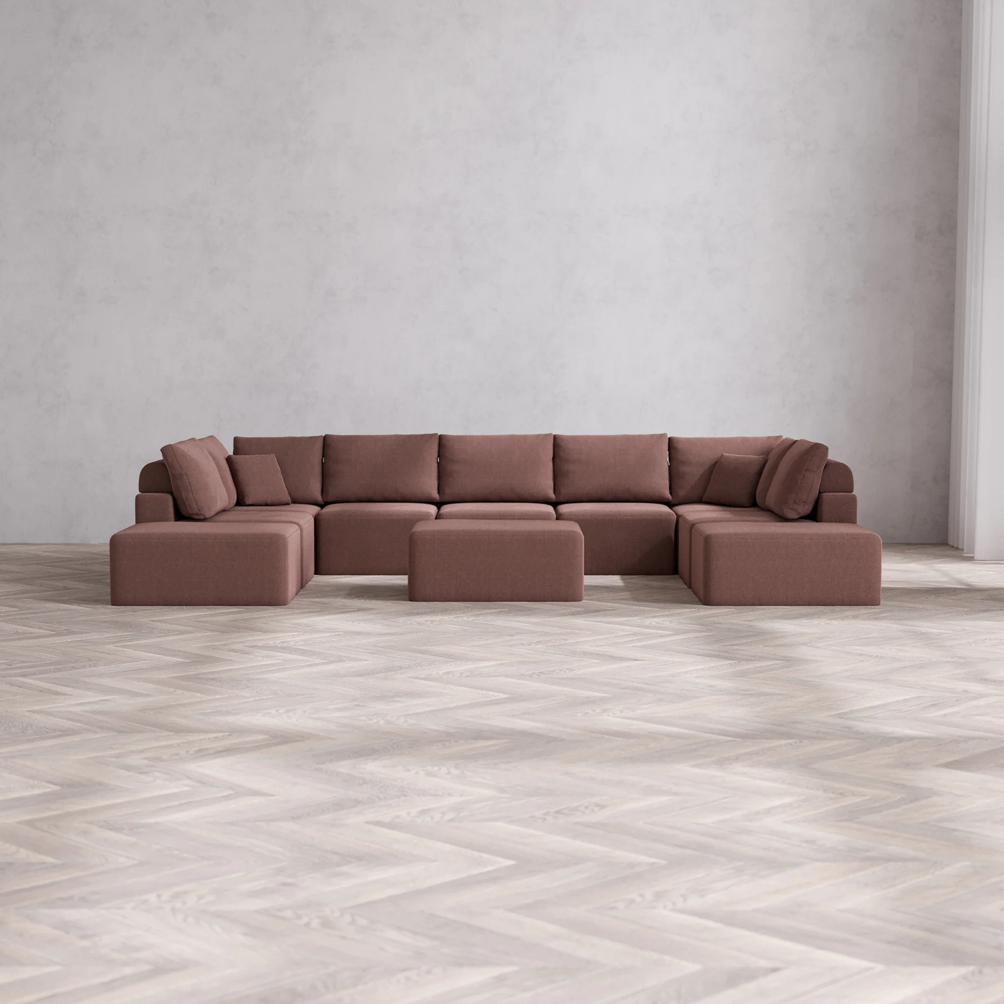 Slipcover Only - Modular Washable 9-Seater Open-Ends U Sectional + Chaise Ottoman Cloud + Bolster Sofa in Sumac