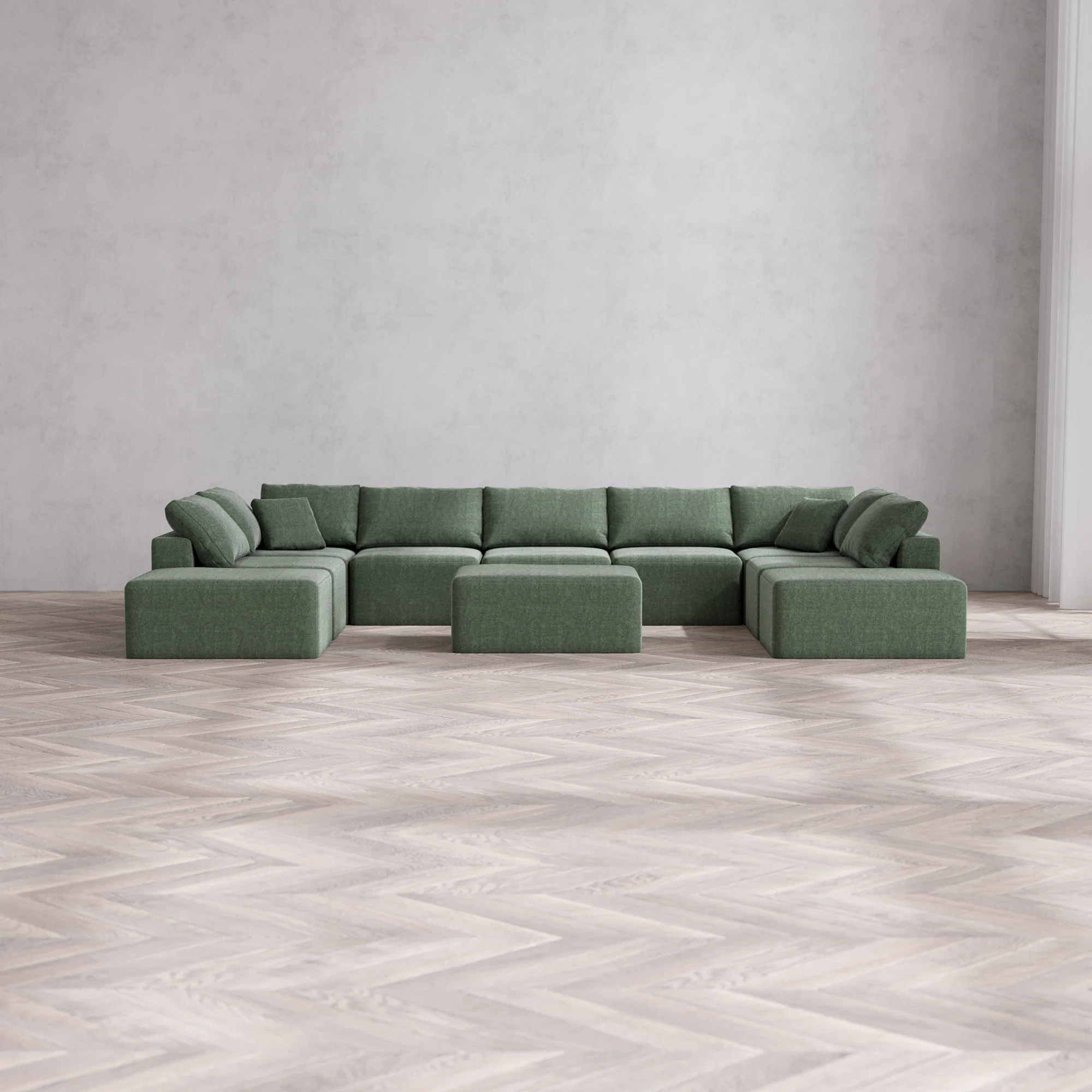 Slipcover Only - Modular Washable 9-Seater Open-Ends U Sectional + Chaise Ottoman Cloud Sofa in Sage