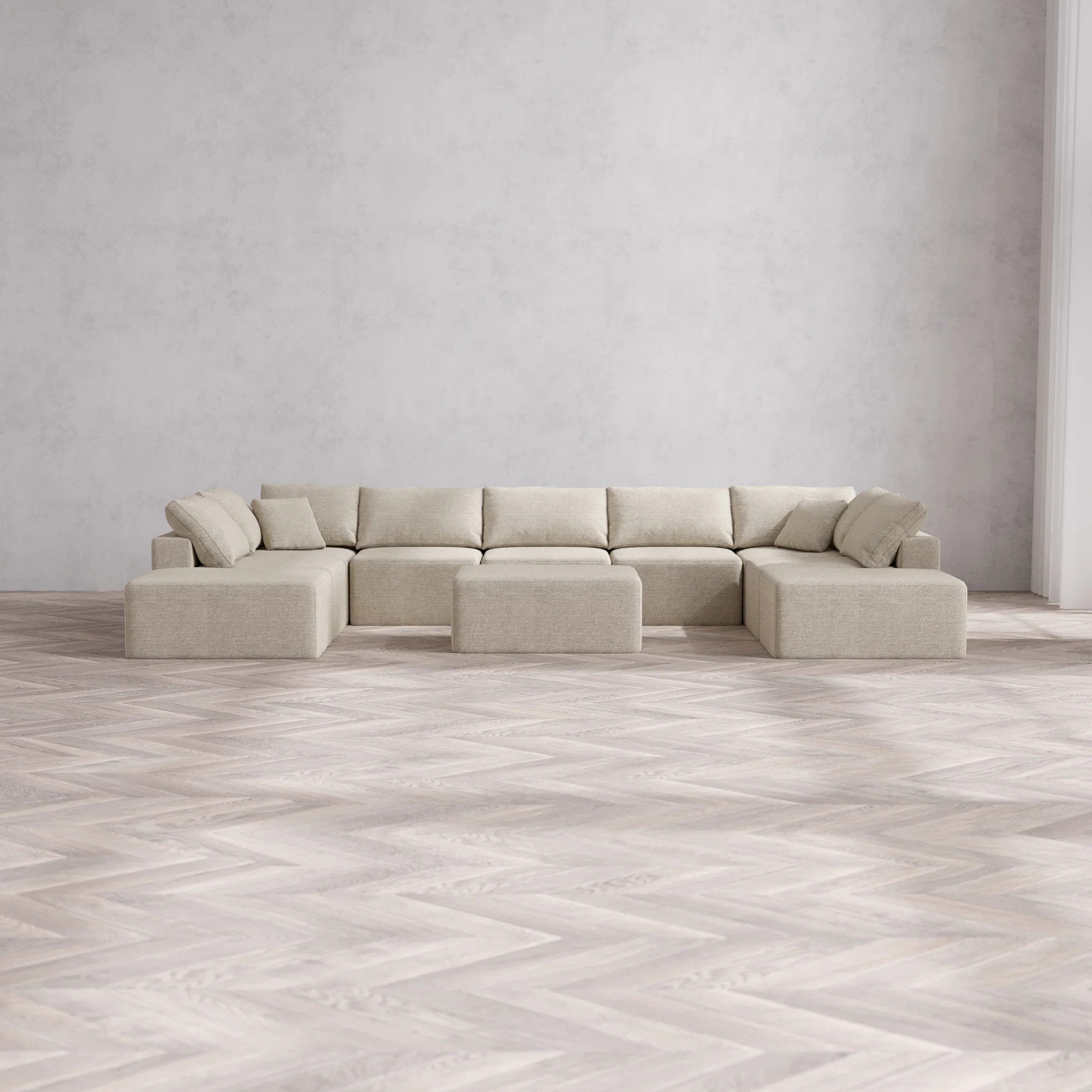 Slipcover Only - Modular Washable 9-Seater Open-Ends U Sectional + Chaise Ottoman Cloud Sofa in Sandstone