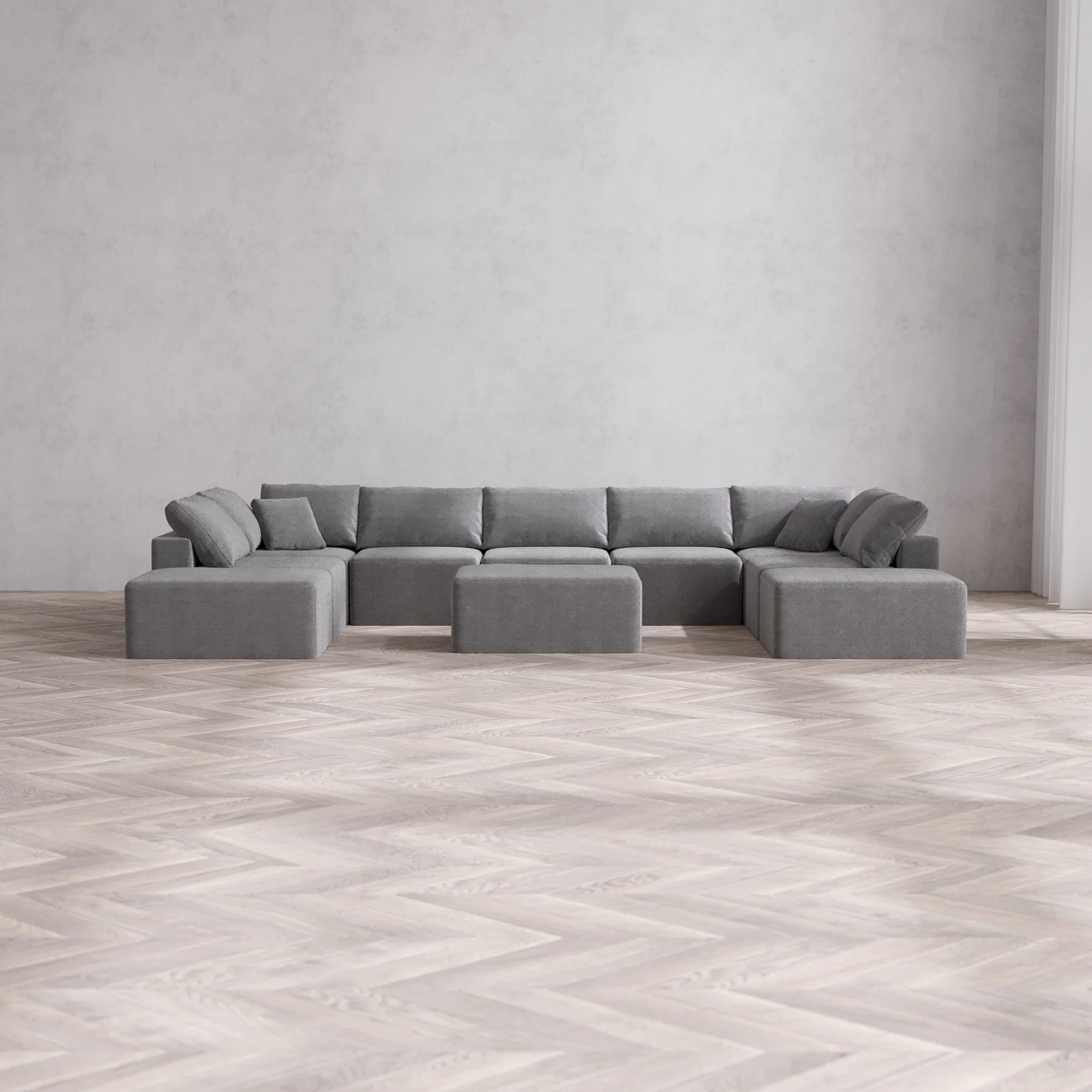 Slipcover Only - Modular Washable 9-Seater Open-Ends U Sectional + Chaise Ottoman Cloud Sofa in Slate