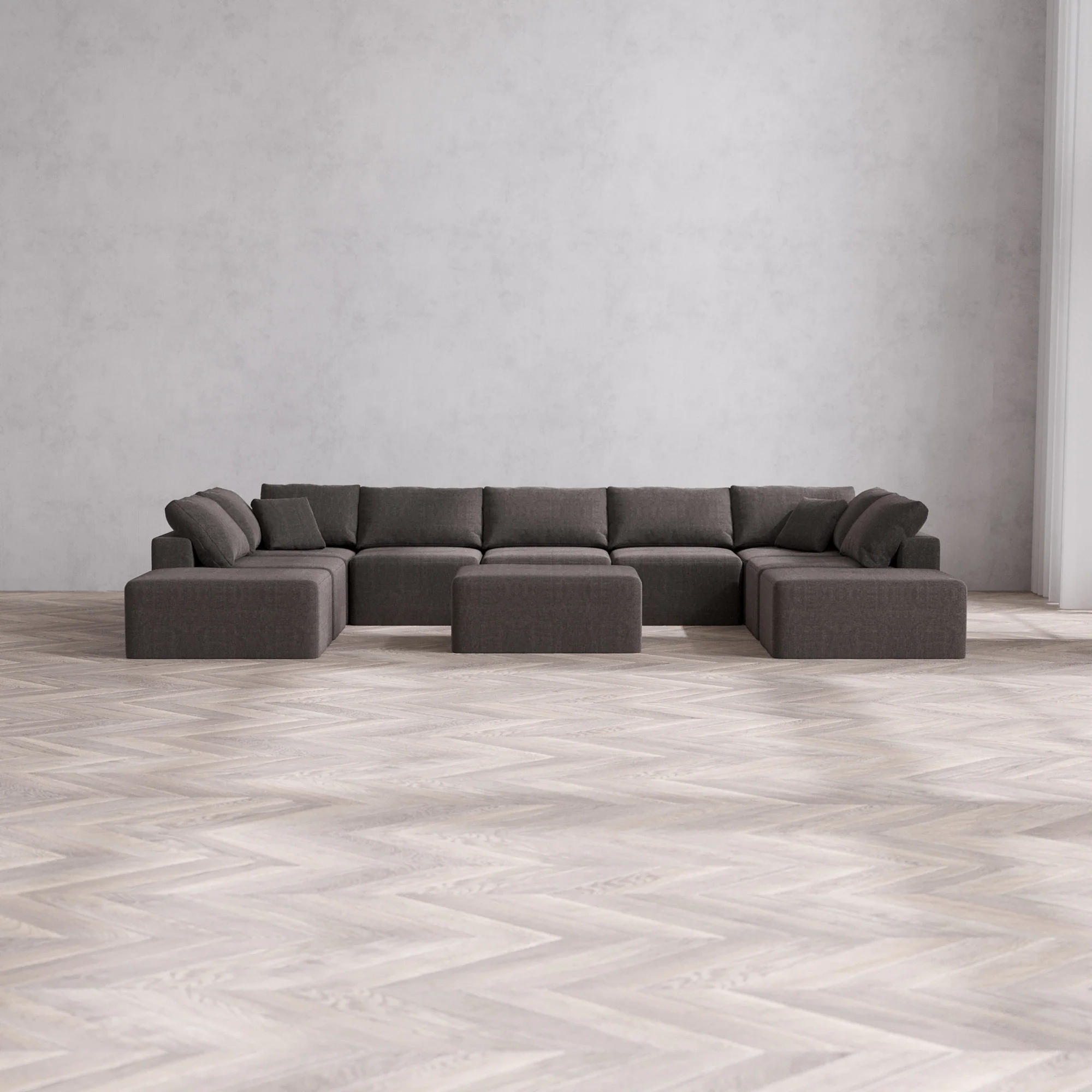 Slipcover Only - Modular Washable 9-Seater Open-Ends U Sectional + Chaise Ottoman Cloud Sofa in Truffle