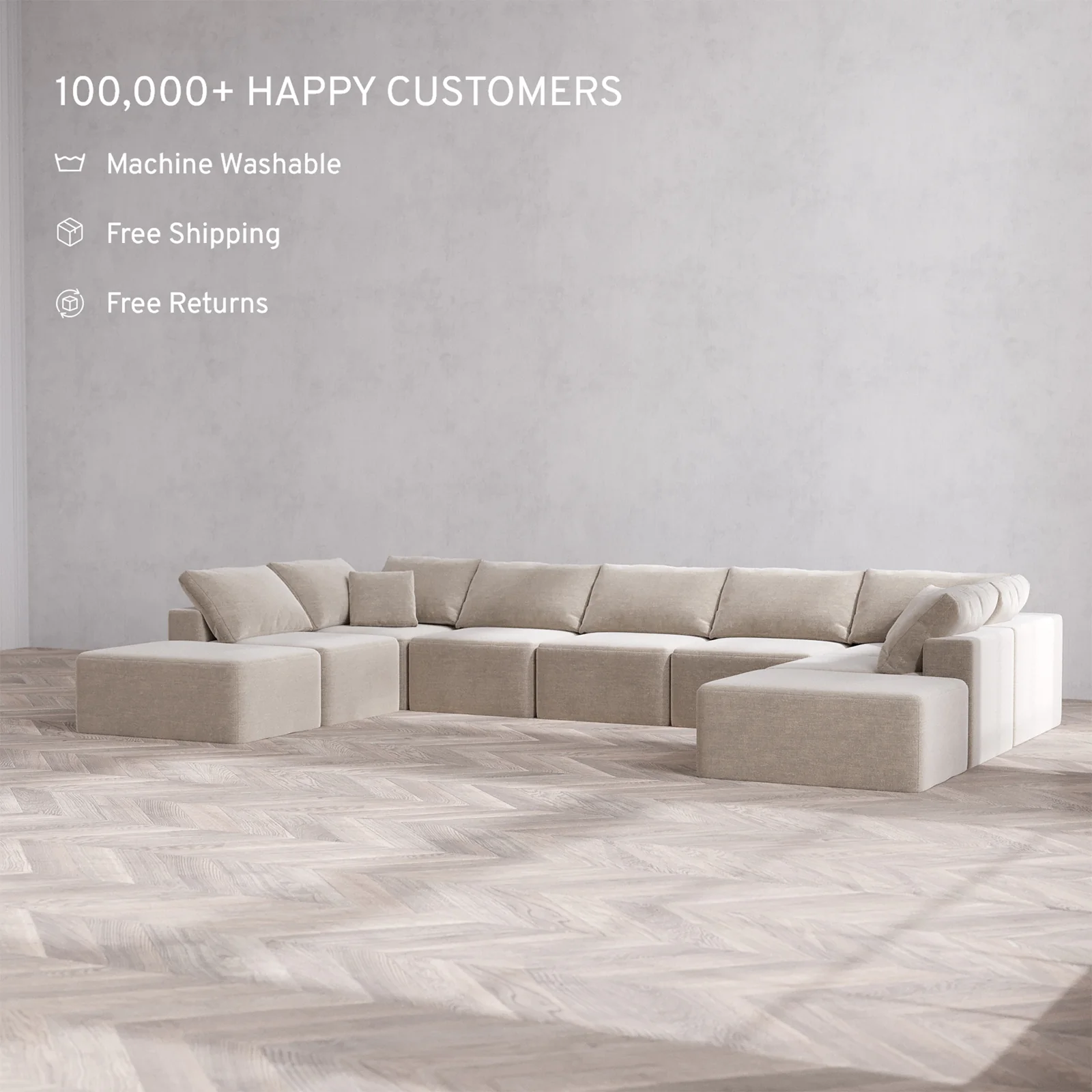 Slipcover Only - Modular Washable 9-Seater Open-Ends U Sectional Cloud Sofa in Caraway - Image 2