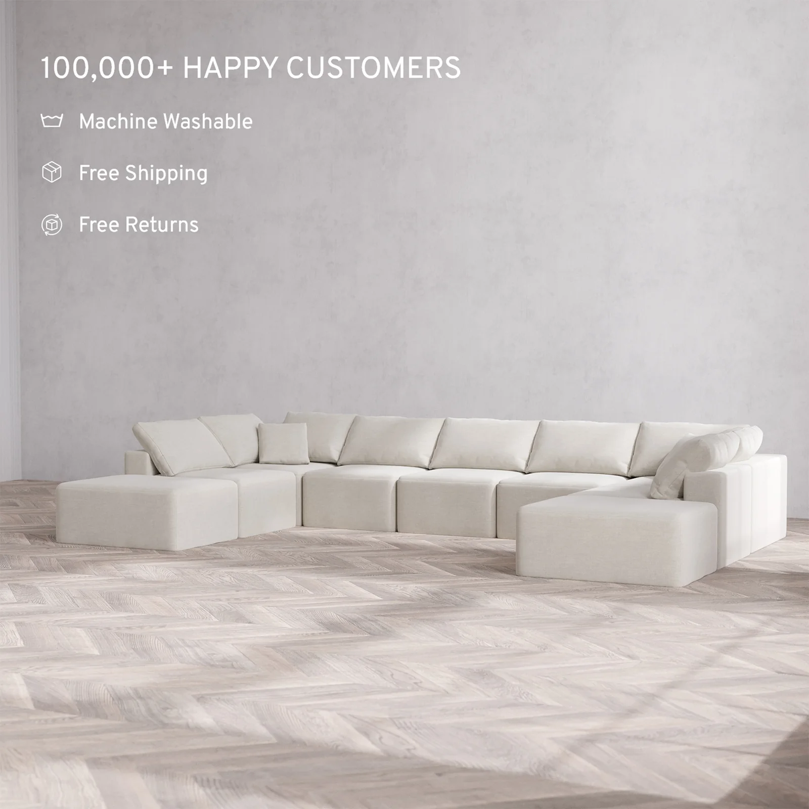 Slipcover Only - Modular Washable 9-Seater Open-Ends U Sectional Cloud Sofa in Cashew - Image 2