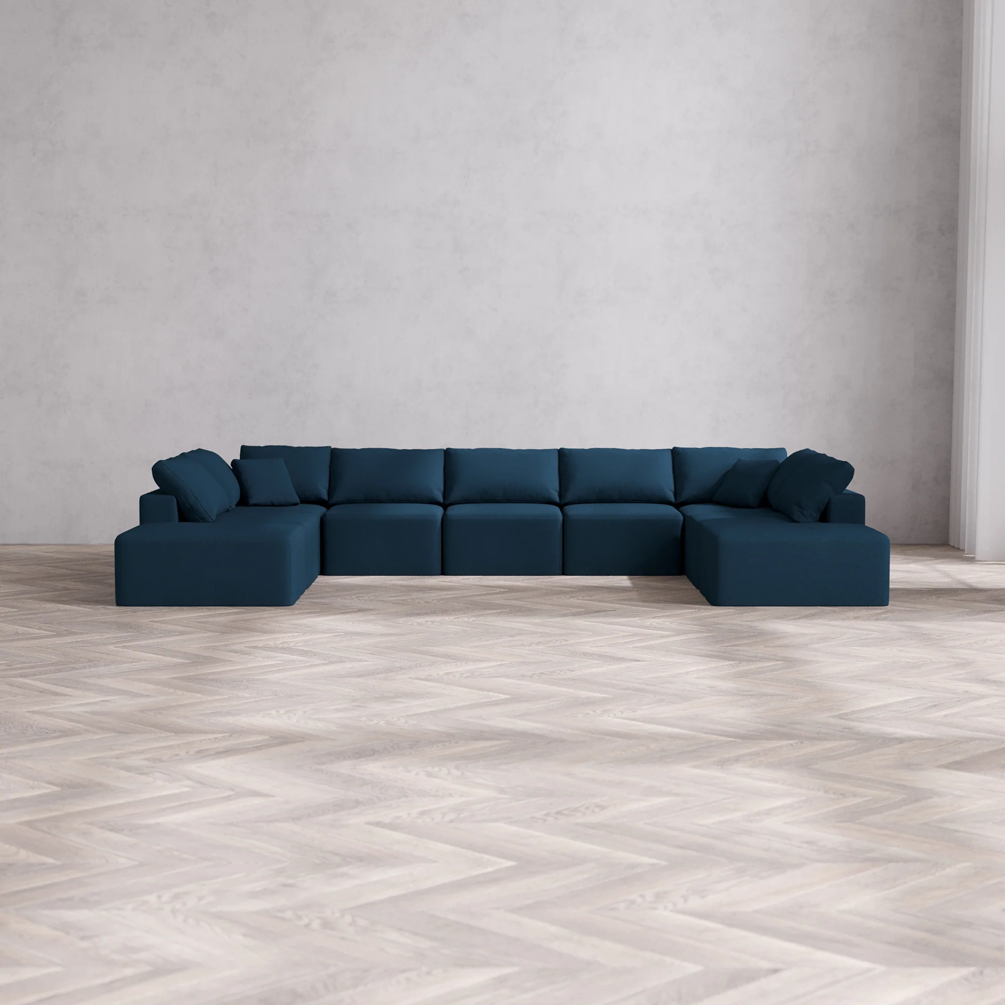 Slipcover Only - Modular Washable 9-Seater Open-Ends U Sectional Cloud Sofa in Lazuli