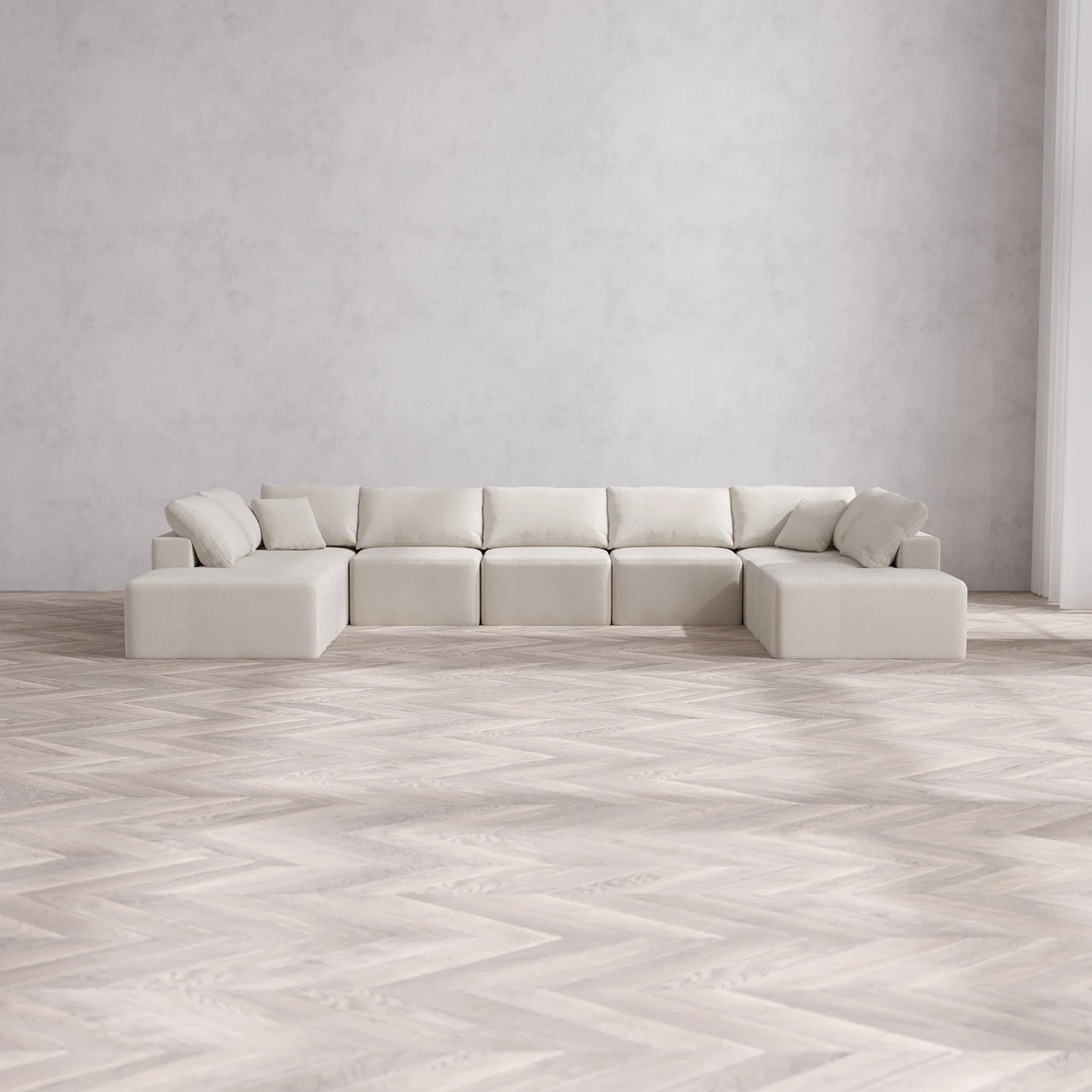 Slipcover Only - Modular Washable 9-Seater Open-Ends U Sectional Cloud Sofa in Pearl