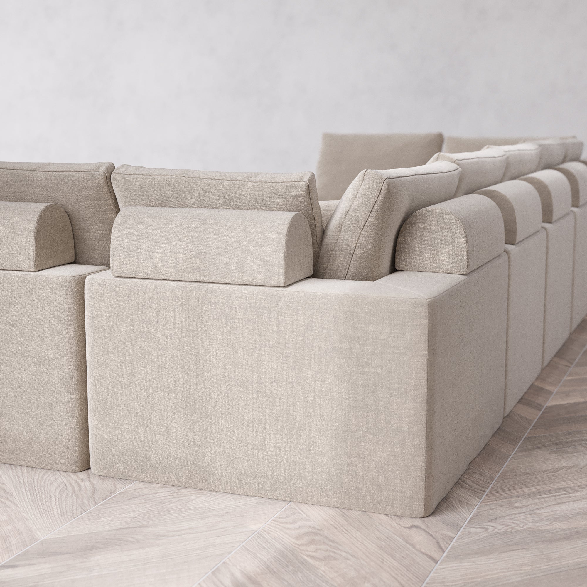 Slipcover Only - Modular Washable 9-Seater Open-Ends U Sectional Cloud + Bolster Sofa in Caraway - Image 5