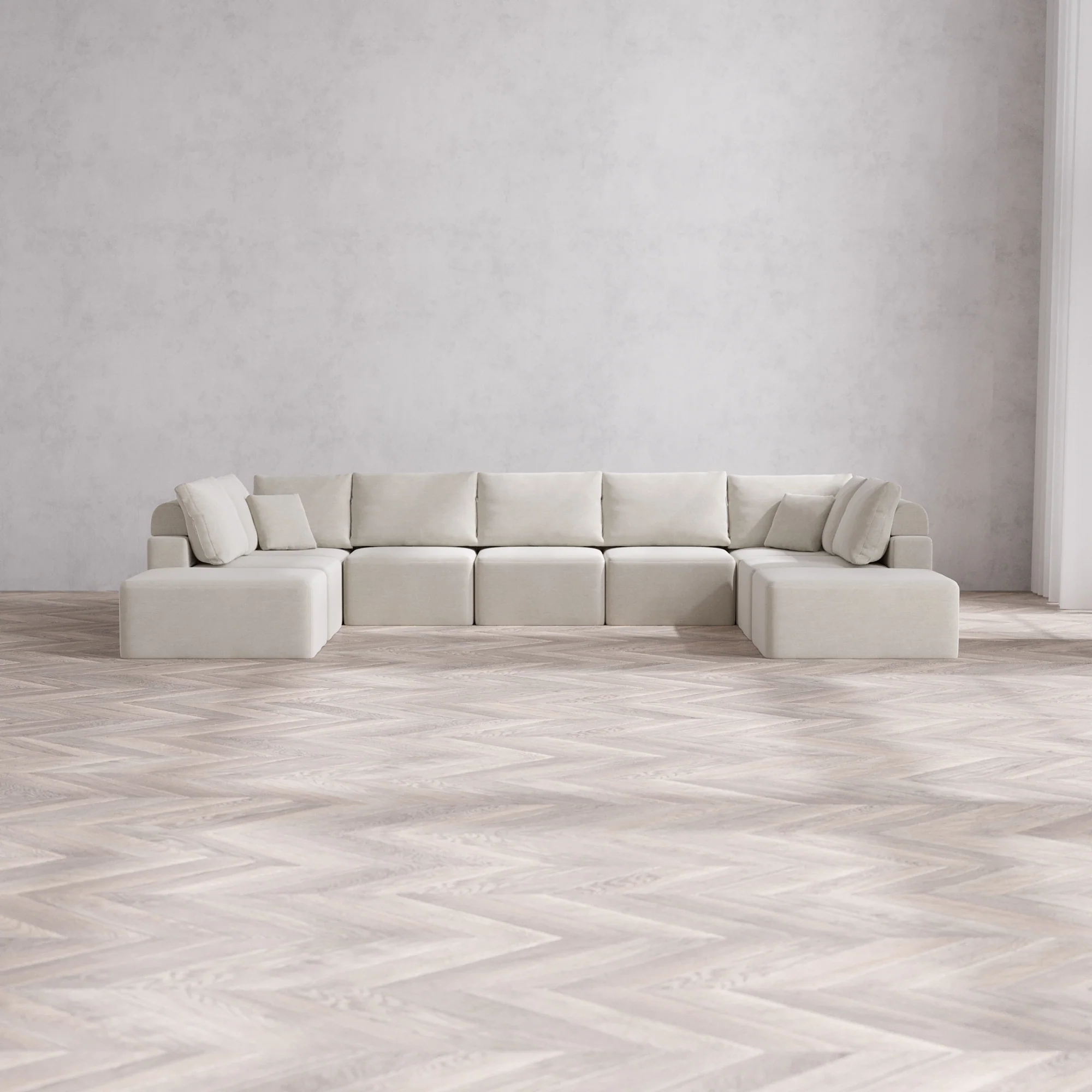 Slipcover Only - Modular Washable 9-Seater Open-Ends U Sectional Cloud + Bolster Sofa in Cashew