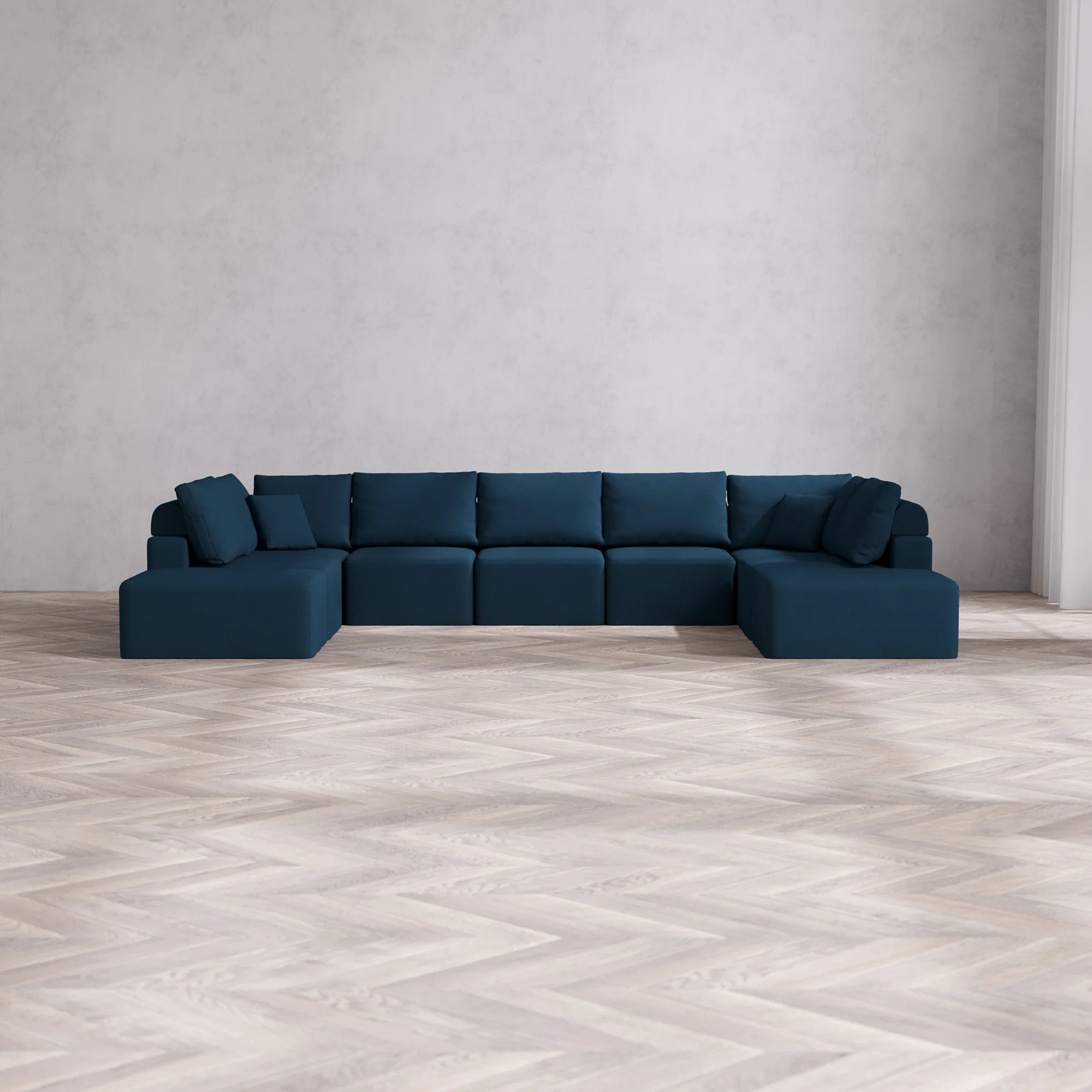 Slipcover Only - Modular Washable 9-Seater Open-Ends U Sectional Cloud + Bolster Sofa in Lazuli