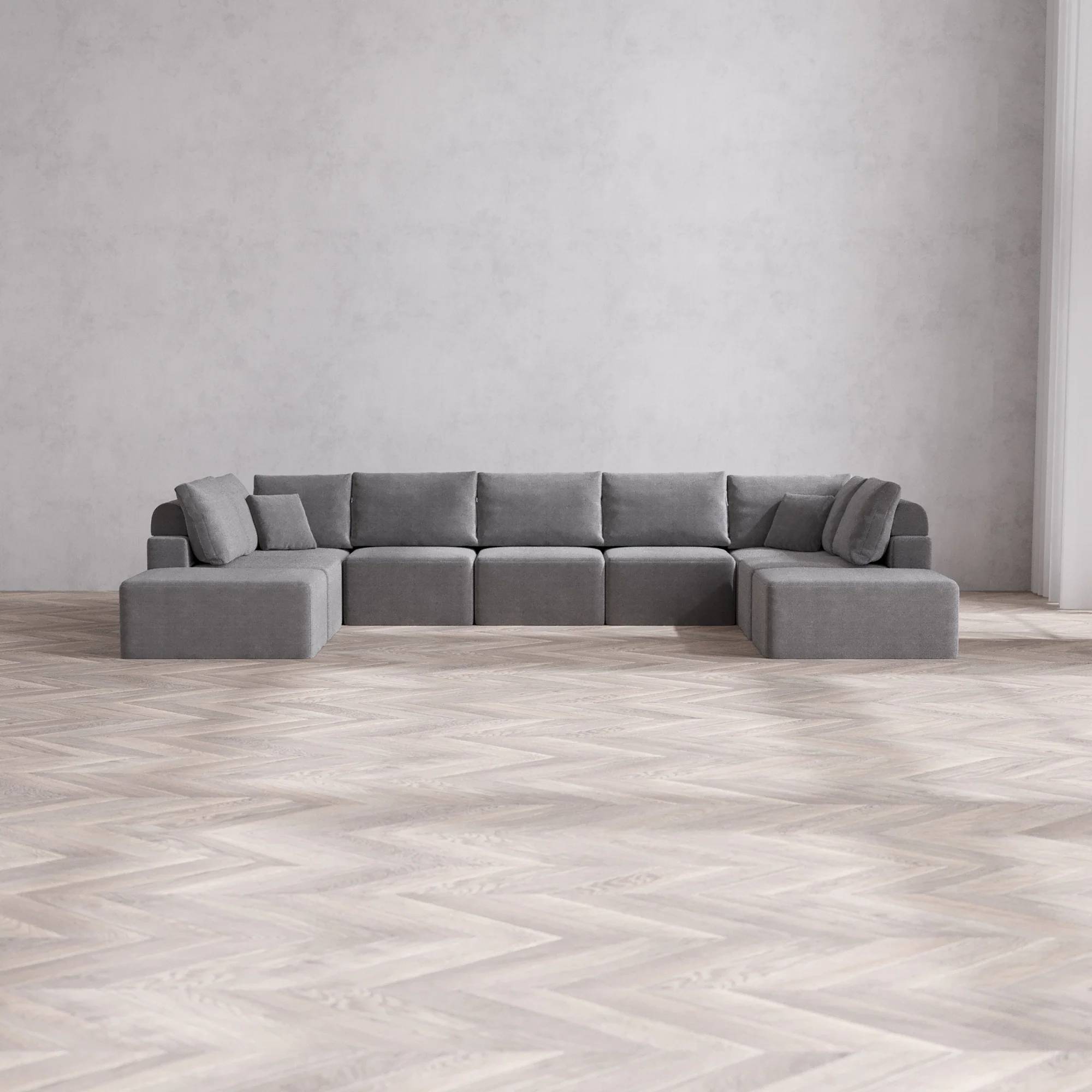 Slipcover Only - Modular Washable 9-Seater Open-Ends U Sectional Cloud + Bolster Sofa in Slate