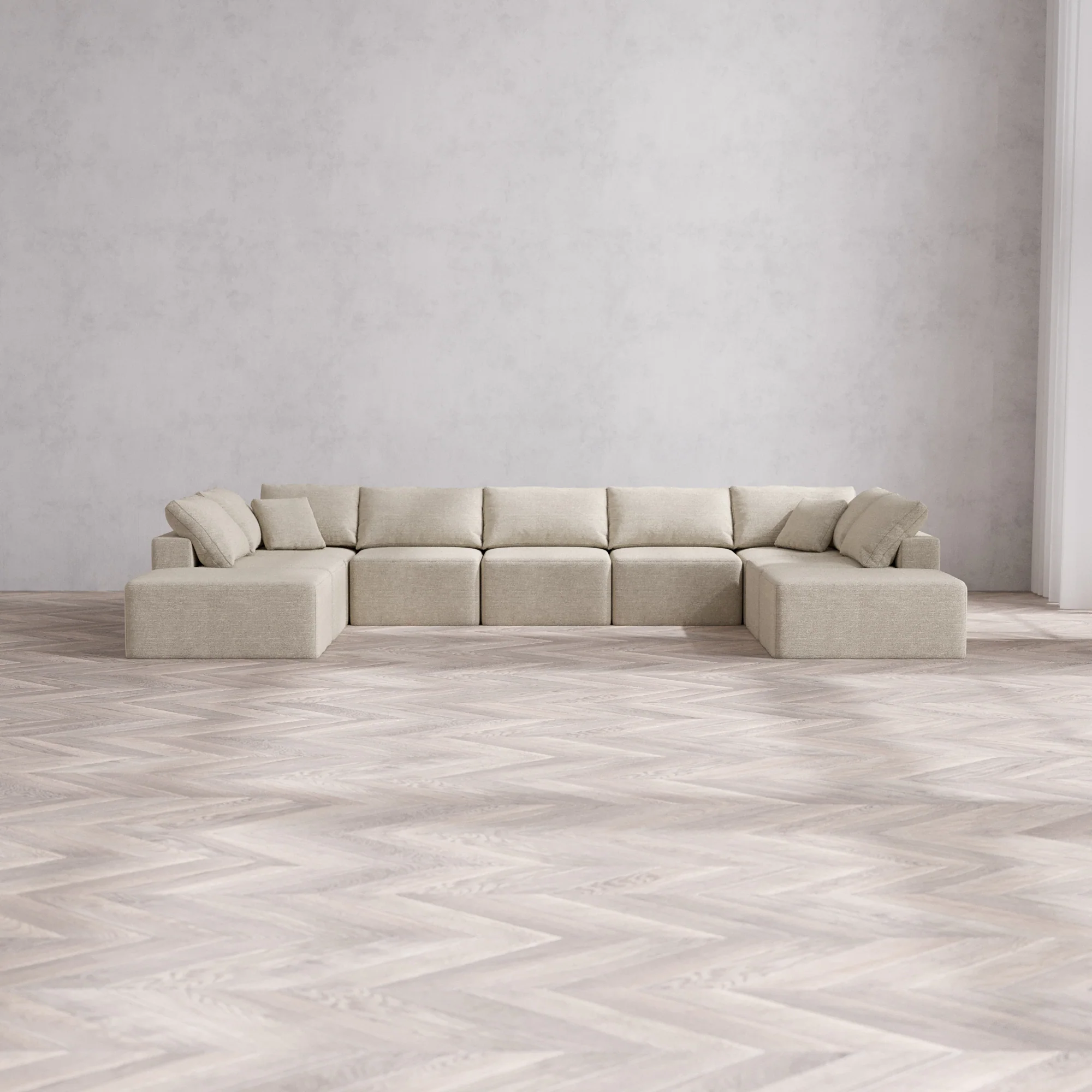 Slipcover Only - Modular Washable 9-Seater Open-Ends U Sectional Cloud Sofa in Sandstone