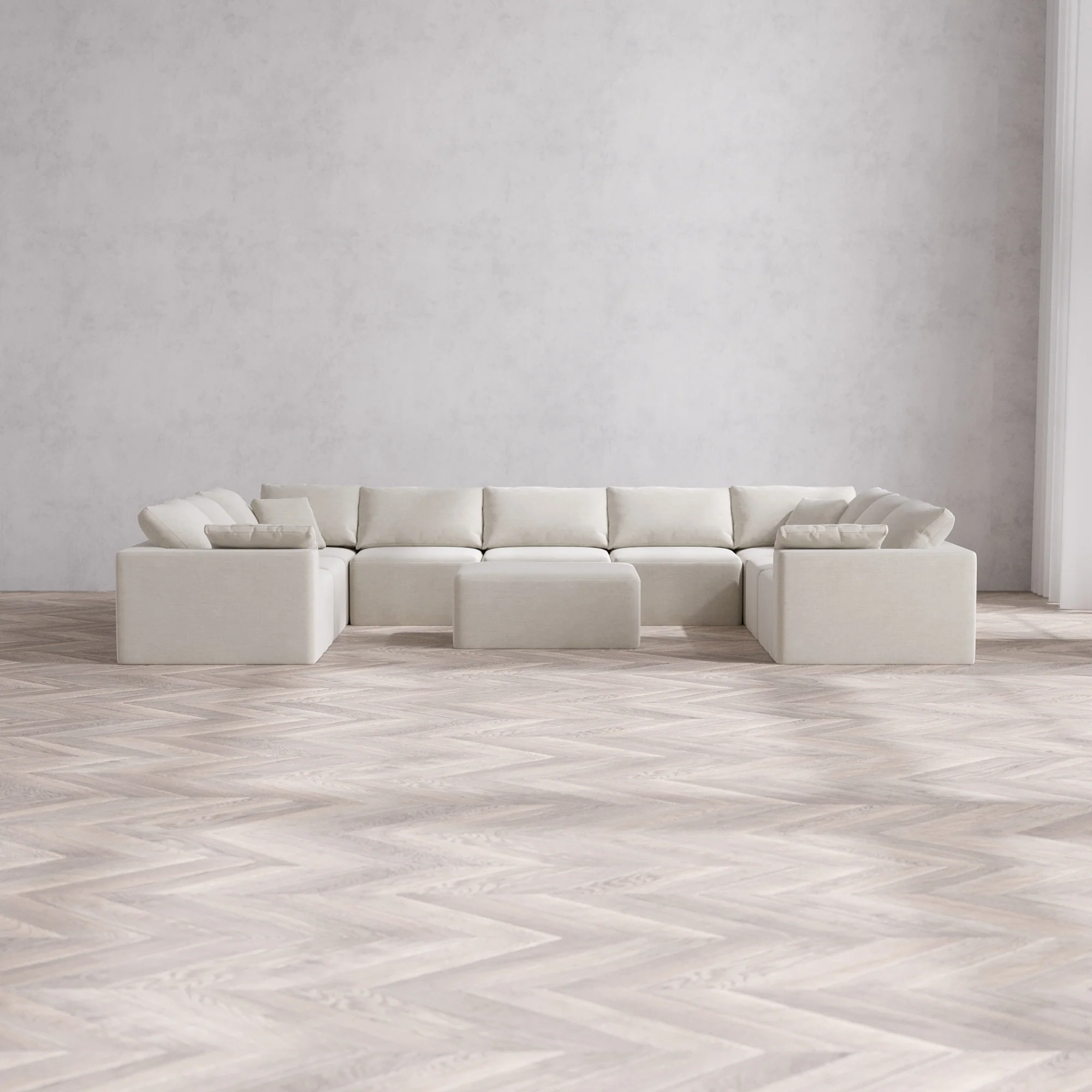 Slipcover Only - Modular Washable 9-Seater U Sectional + Chaise Ottoman Cloud Sofa in Cashew