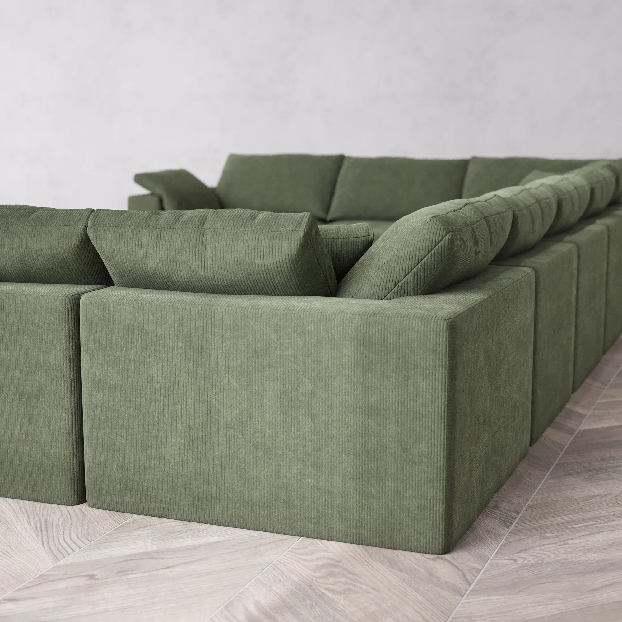 Slipcover Only - Modular Washable 9-Seater U Sectional + Chaise Ottoman Cloud Sofa in Juniper - Image 5