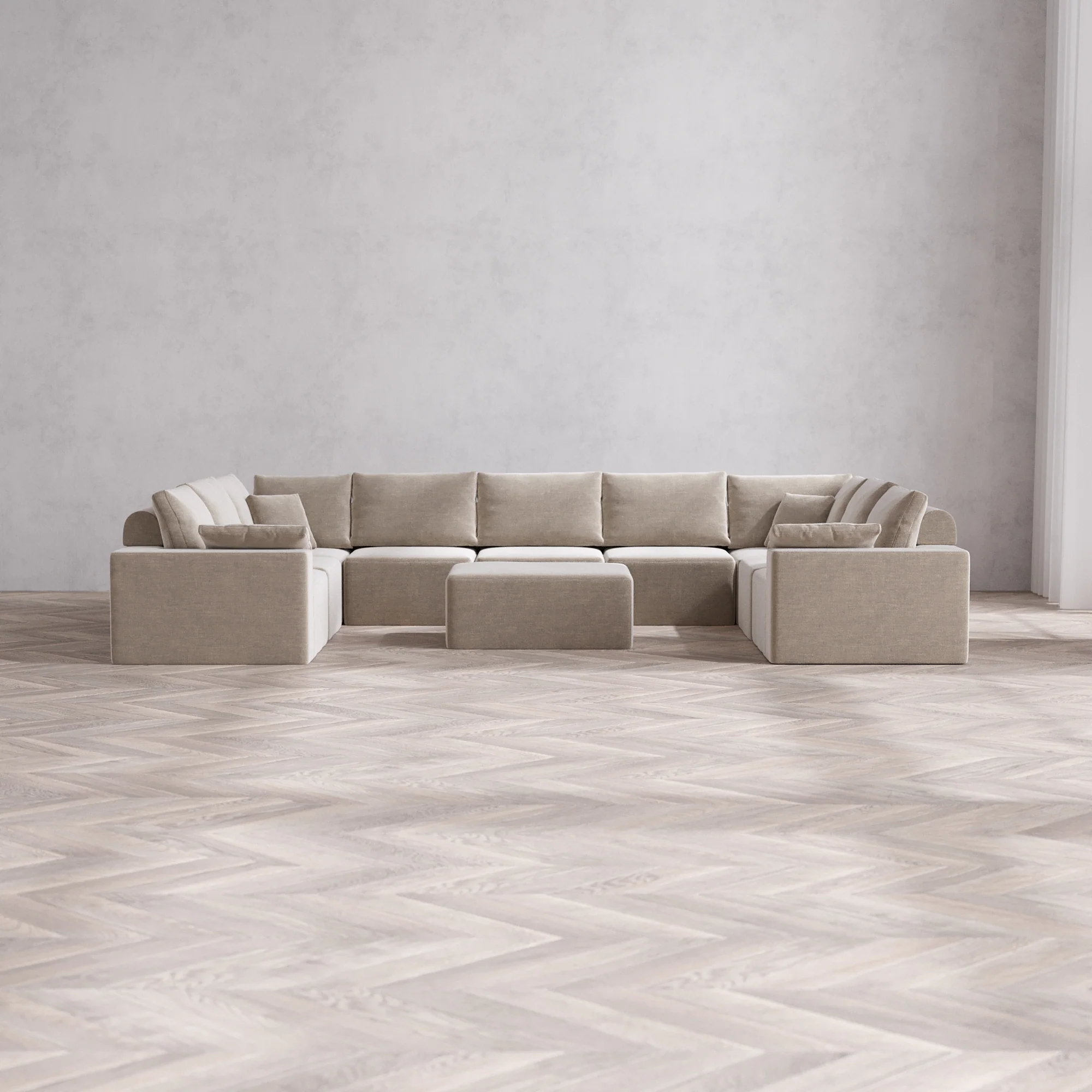 Slipcover Only - Modular Washable 9-Seater U Sectional + Chaise Ottoman Cloud + Bolster Sofa in Caraway