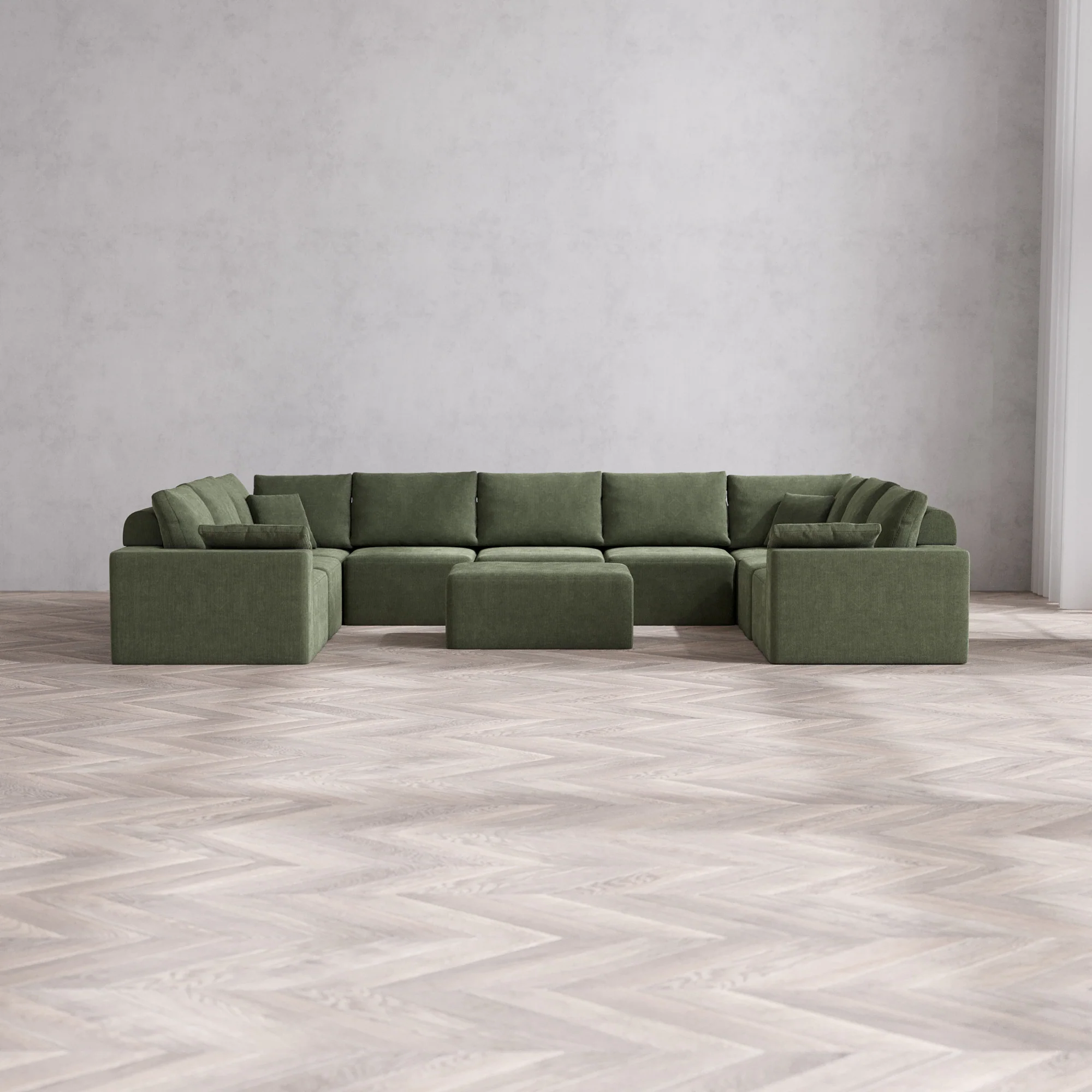 Slipcover Only - Modular Washable 9-Seater U Sectional + Chaise Ottoman Cloud + Bolster Sofa in Juniper