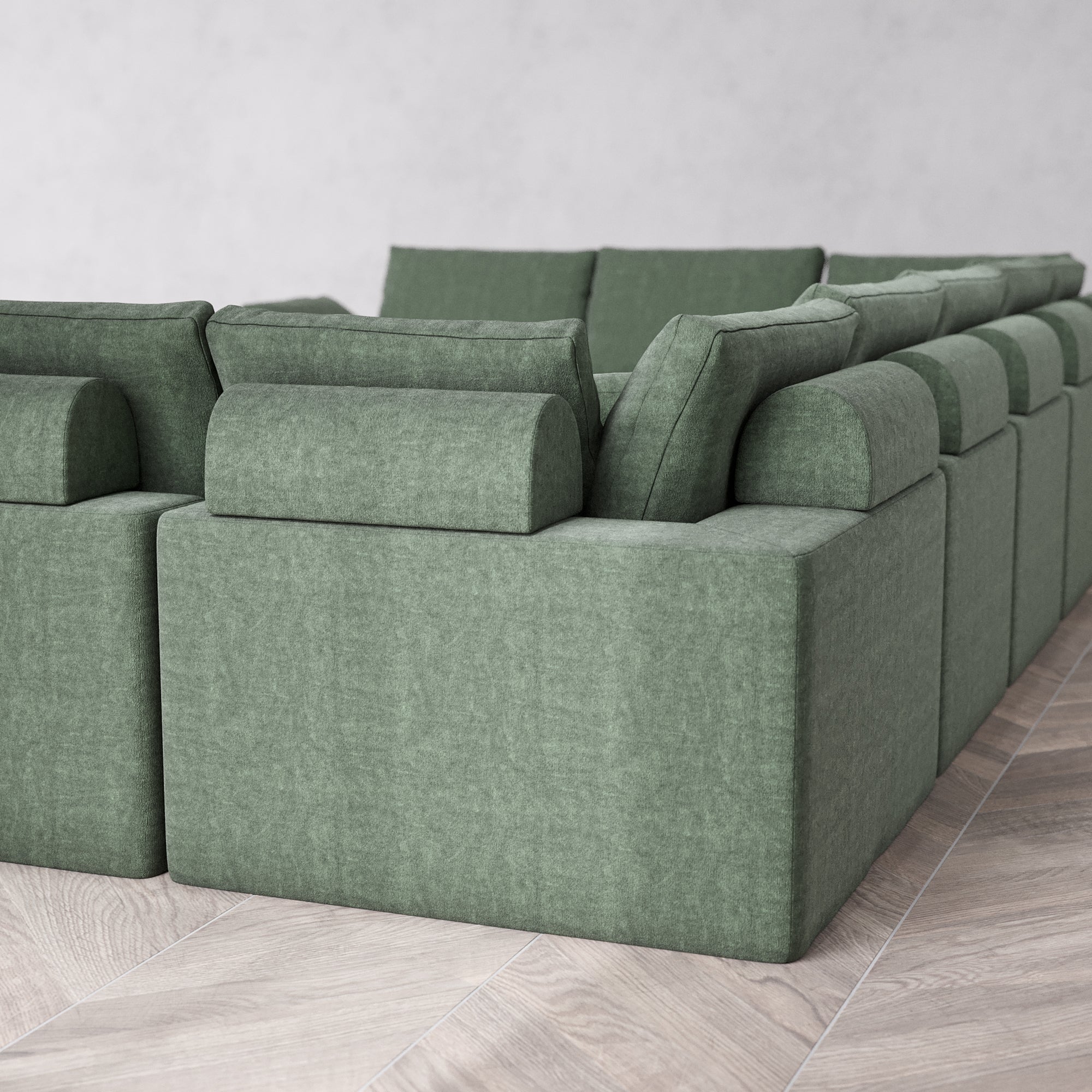 Slipcover Only - Modular Washable 9-Seater U Sectional + Chaise Ottoman Cloud + Bolster Sofa in Sage - Image 5