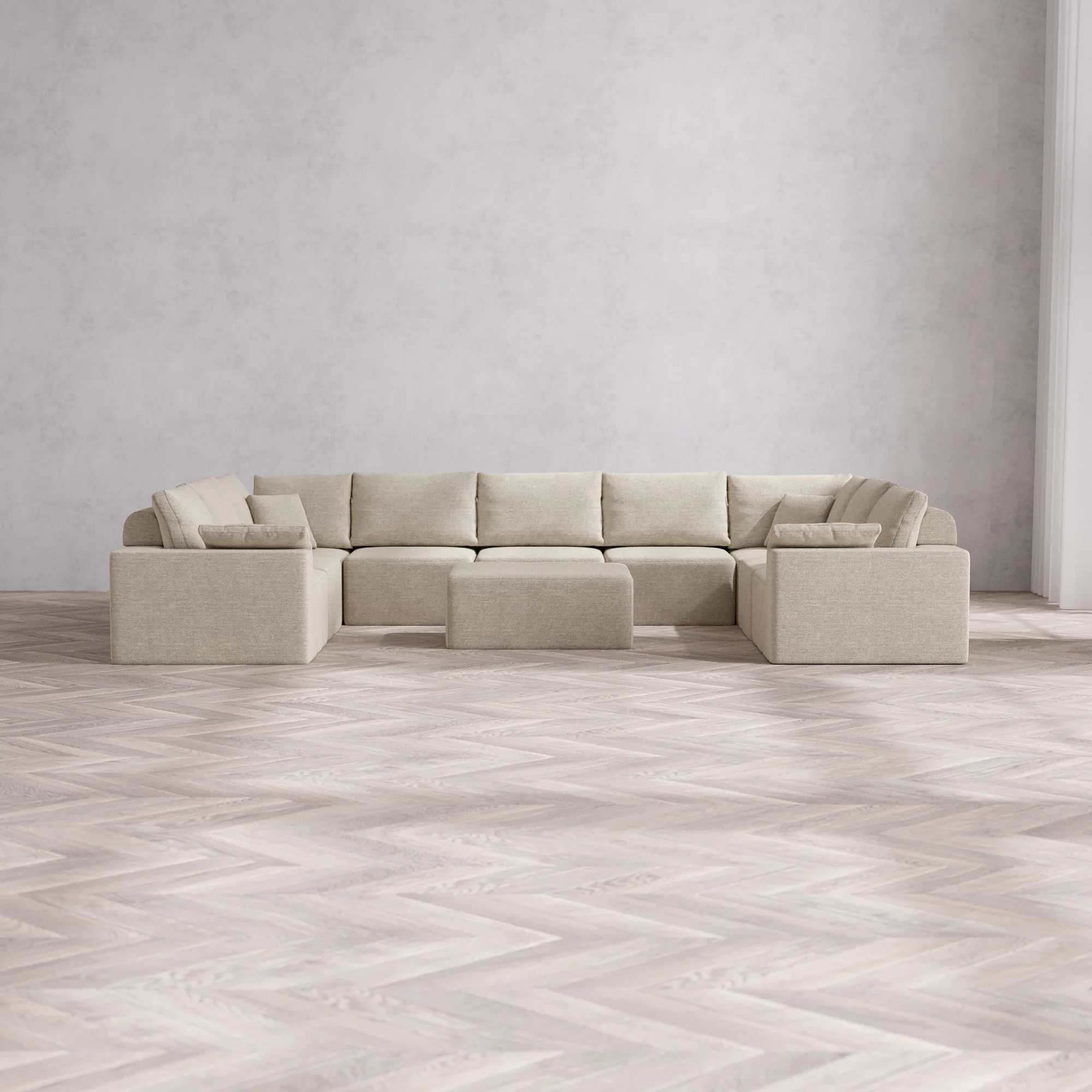 Slipcover Only - Modular Washable 9-Seater U Sectional + Chaise Ottoman Cloud + Bolster Sofa in Sandstone