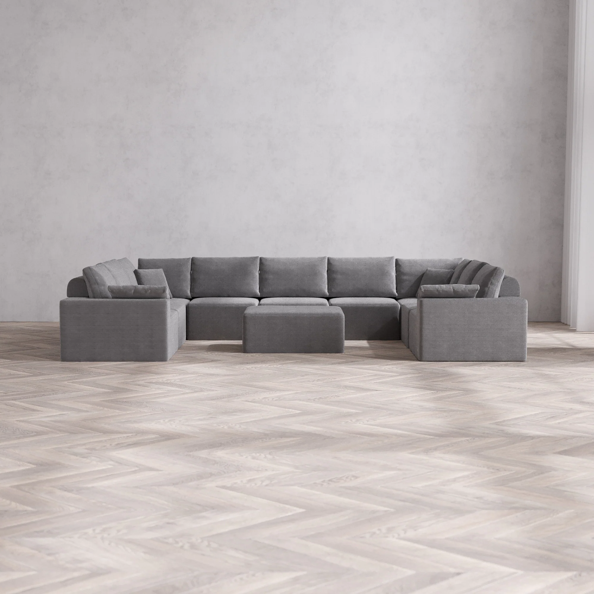 Slipcover Only - Modular Washable 9-Seater U Sectional + Chaise Ottoman Cloud + Bolster Sofa in Slate