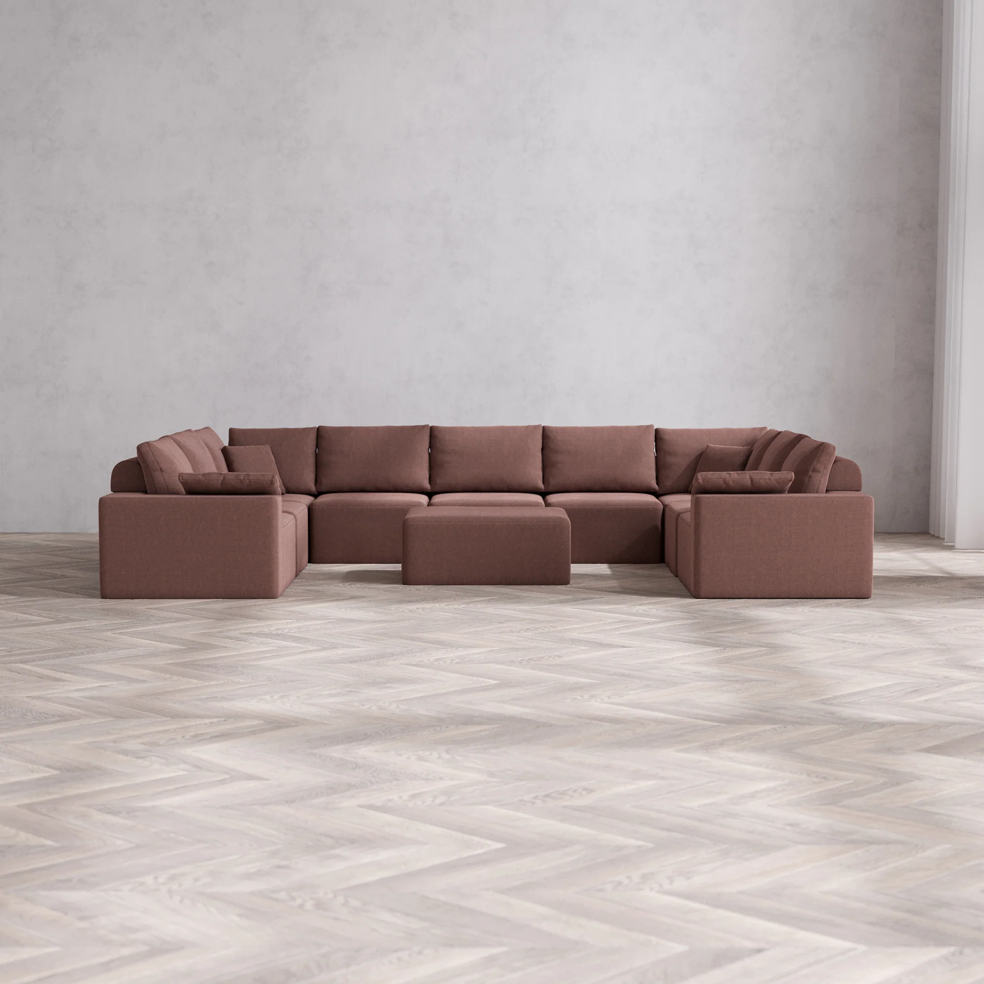 Slipcover Only - Modular Washable 9-Seater U Sectional + Chaise Ottoman Cloud + Bolster Sofa in Sumac